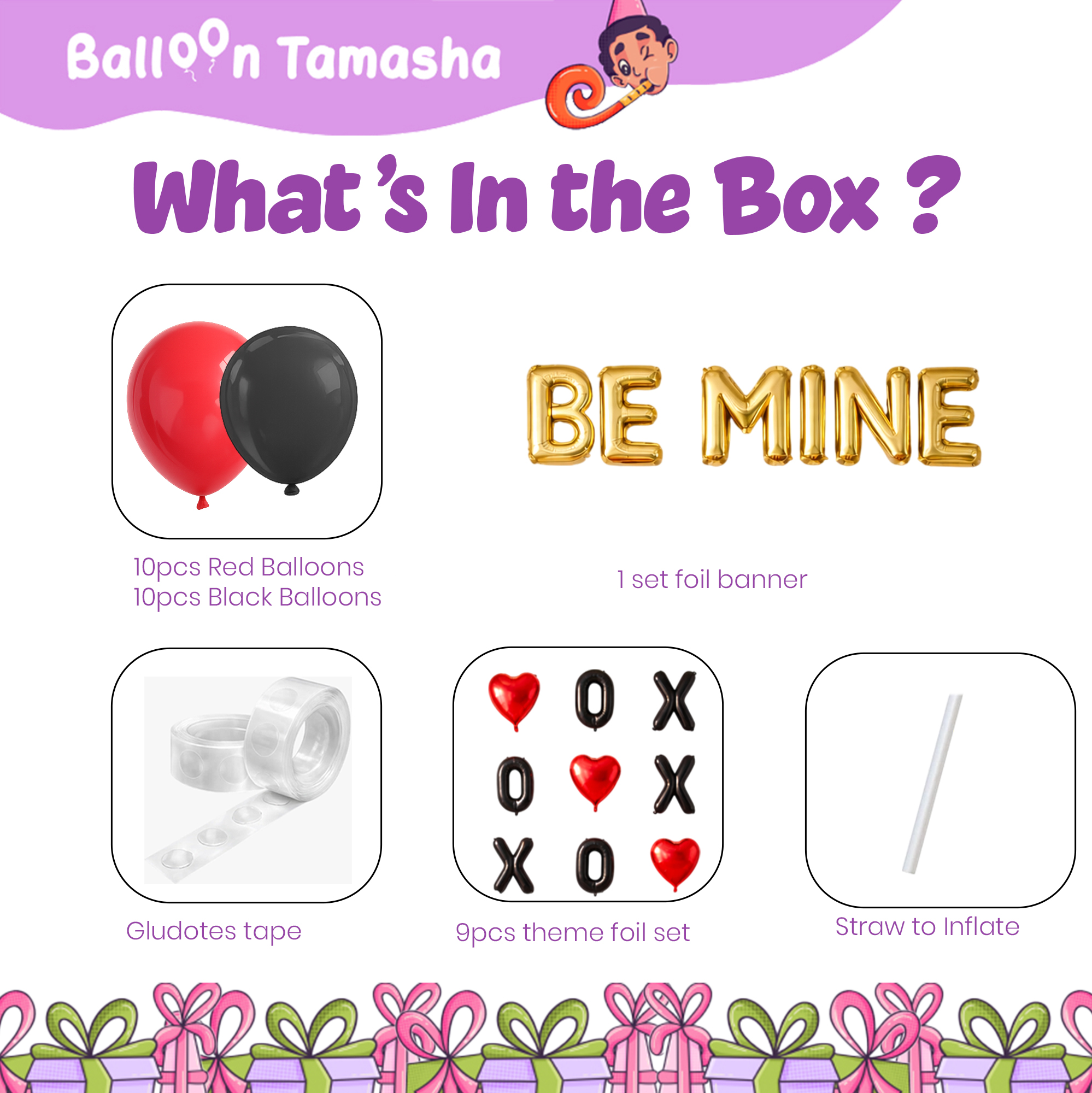 Be Mine Tic-Tac-Toe Valentine’s Day Balloon Decoration Set | Romantic Party Backdrop with Heart, X & O Balloons