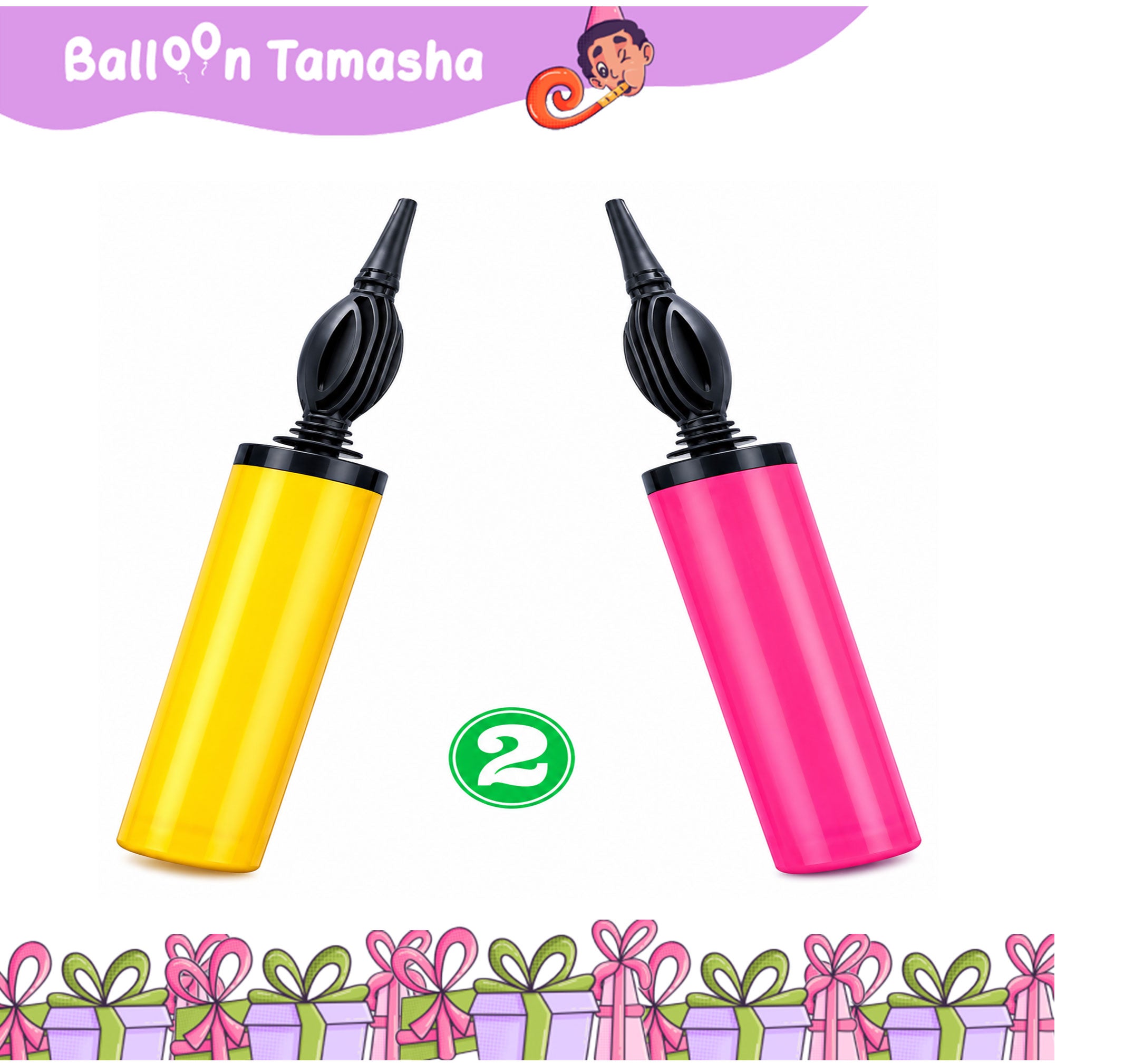 Balloon Hand Pump Set of 2 | Manual Air Pump for Latex & Foil Balloons | Random Colors