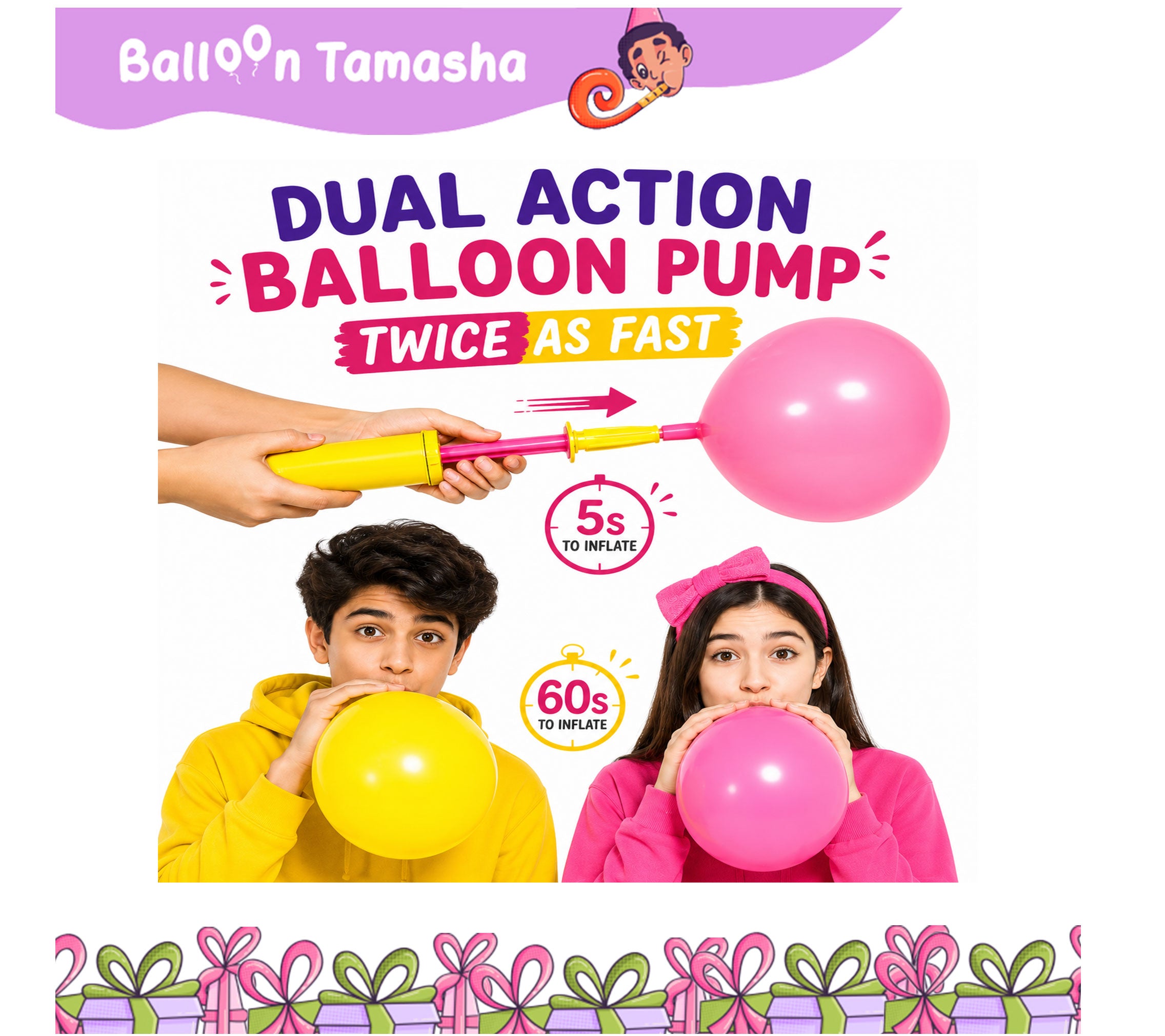 Balloon Hand Pump Set of 2 | Manual Air Pump for Latex & Foil Balloons | Random Colors