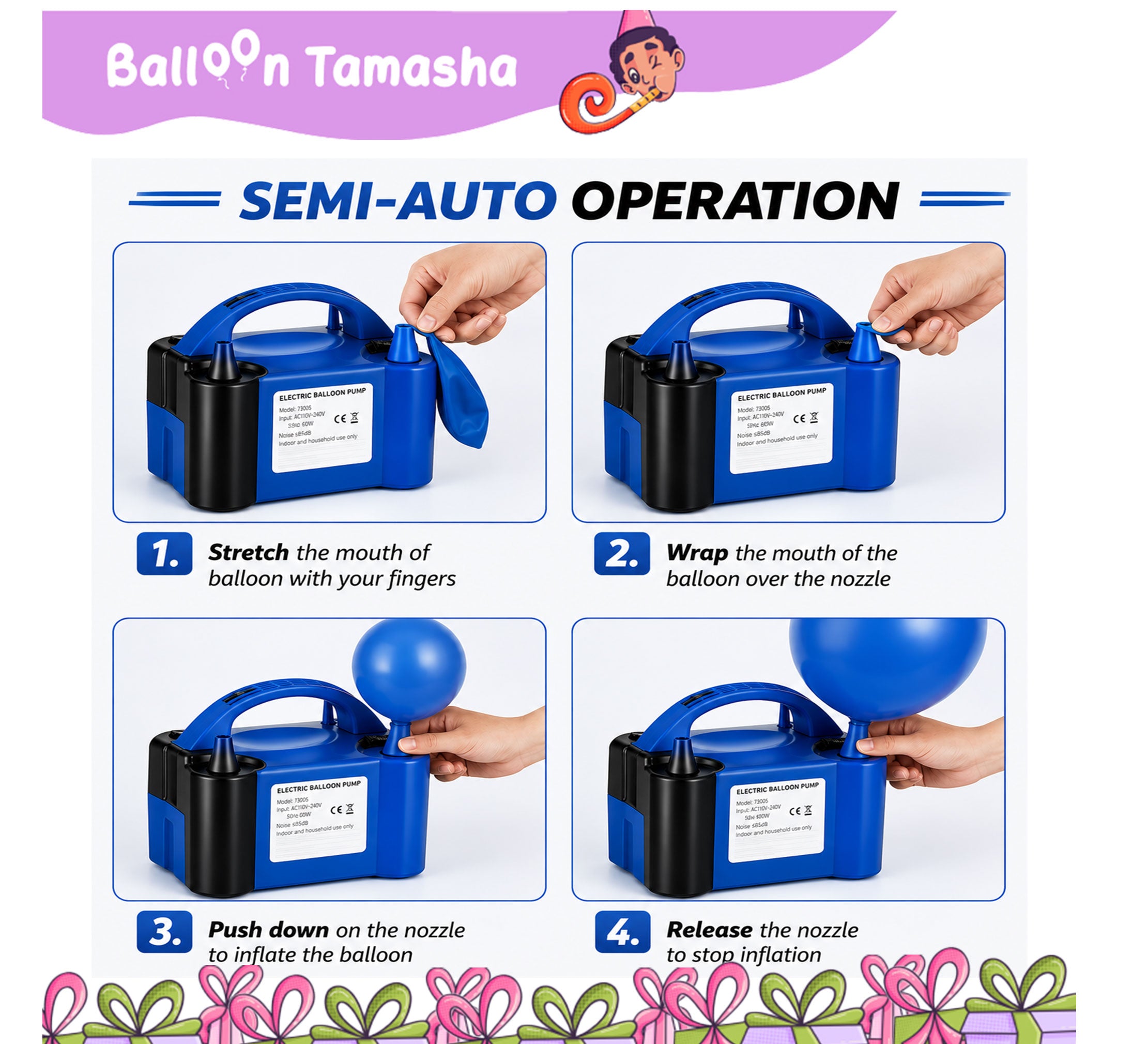 Electric Balloon Pump Machine | Dual Nozzle Automatic Balloon Inflator for Party Decorations