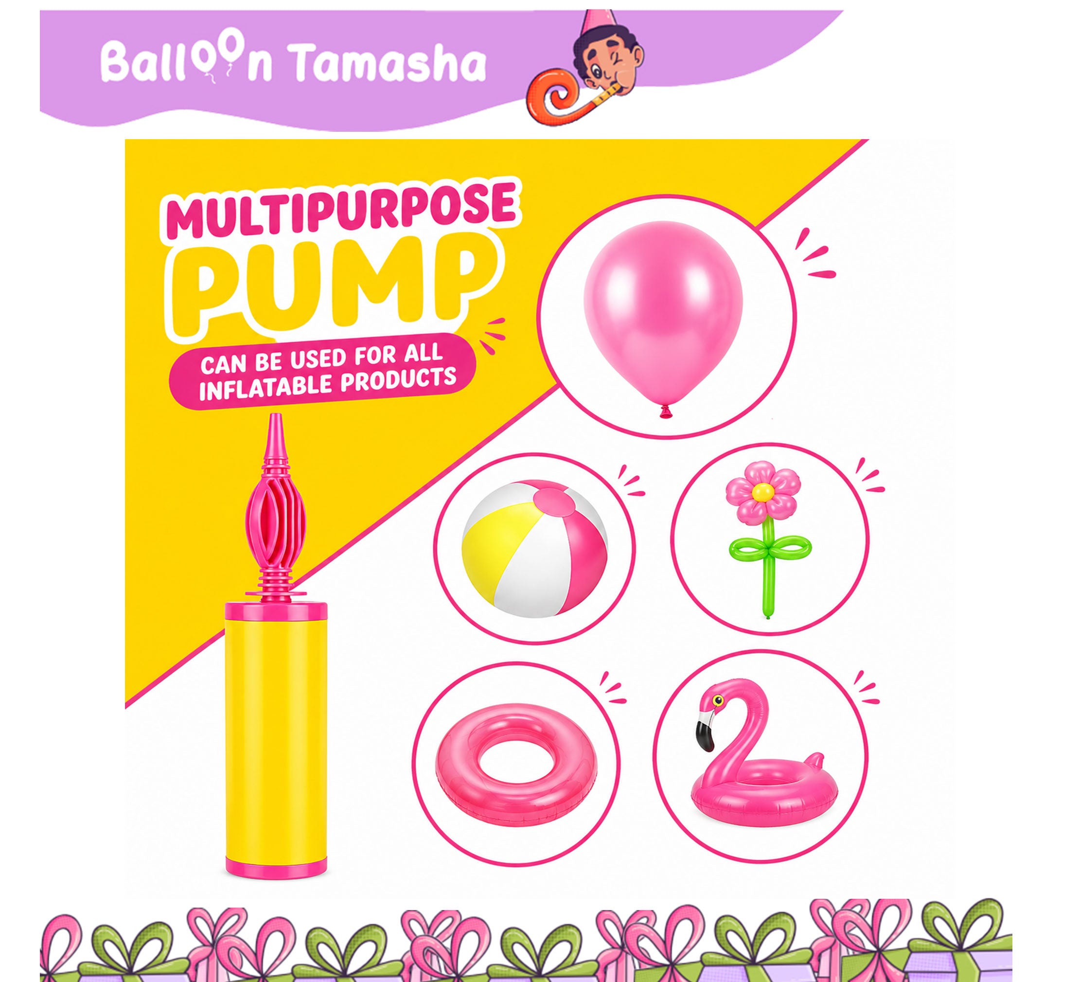 Balloon Hand Pump Set of 2 | Manual Air Pump for Latex & Foil Balloons | Random Colors