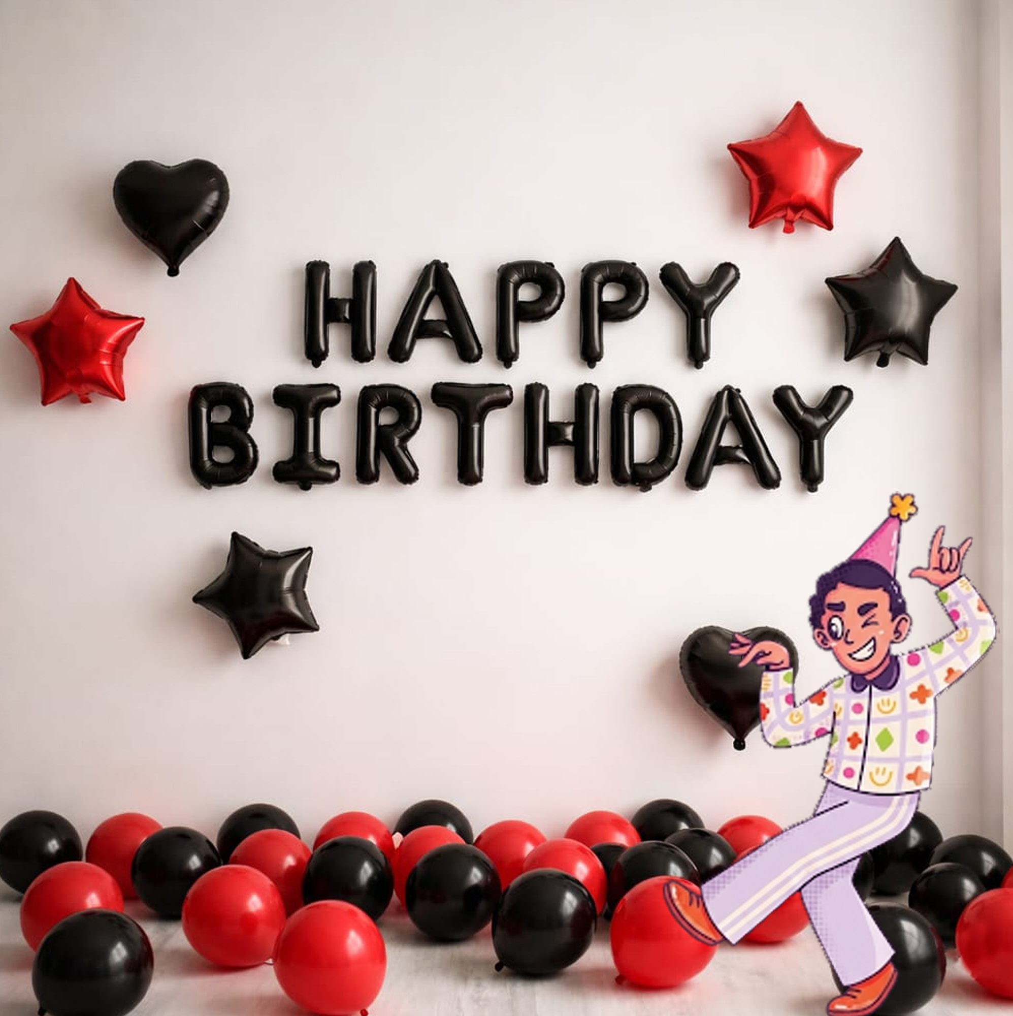 #color_Black HBD Black Red Balloons