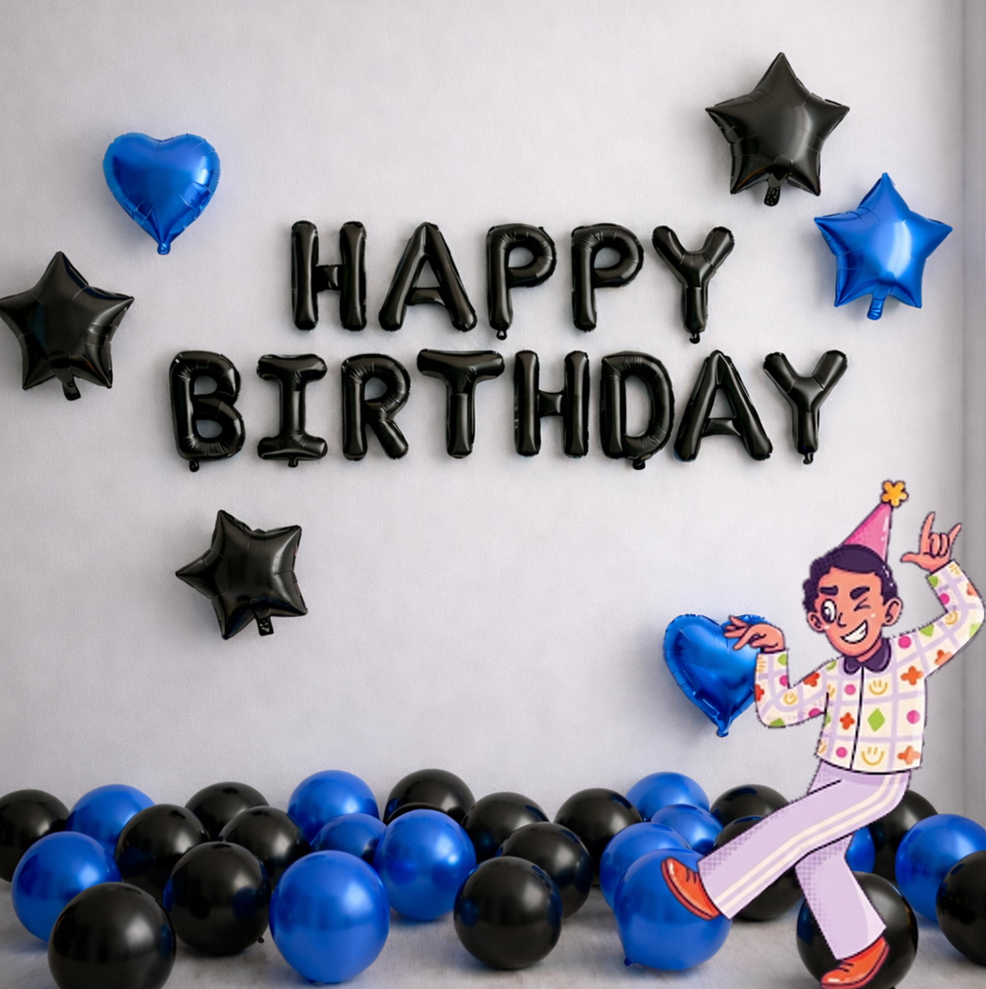 #color_Black HBD Black Blue Balloons