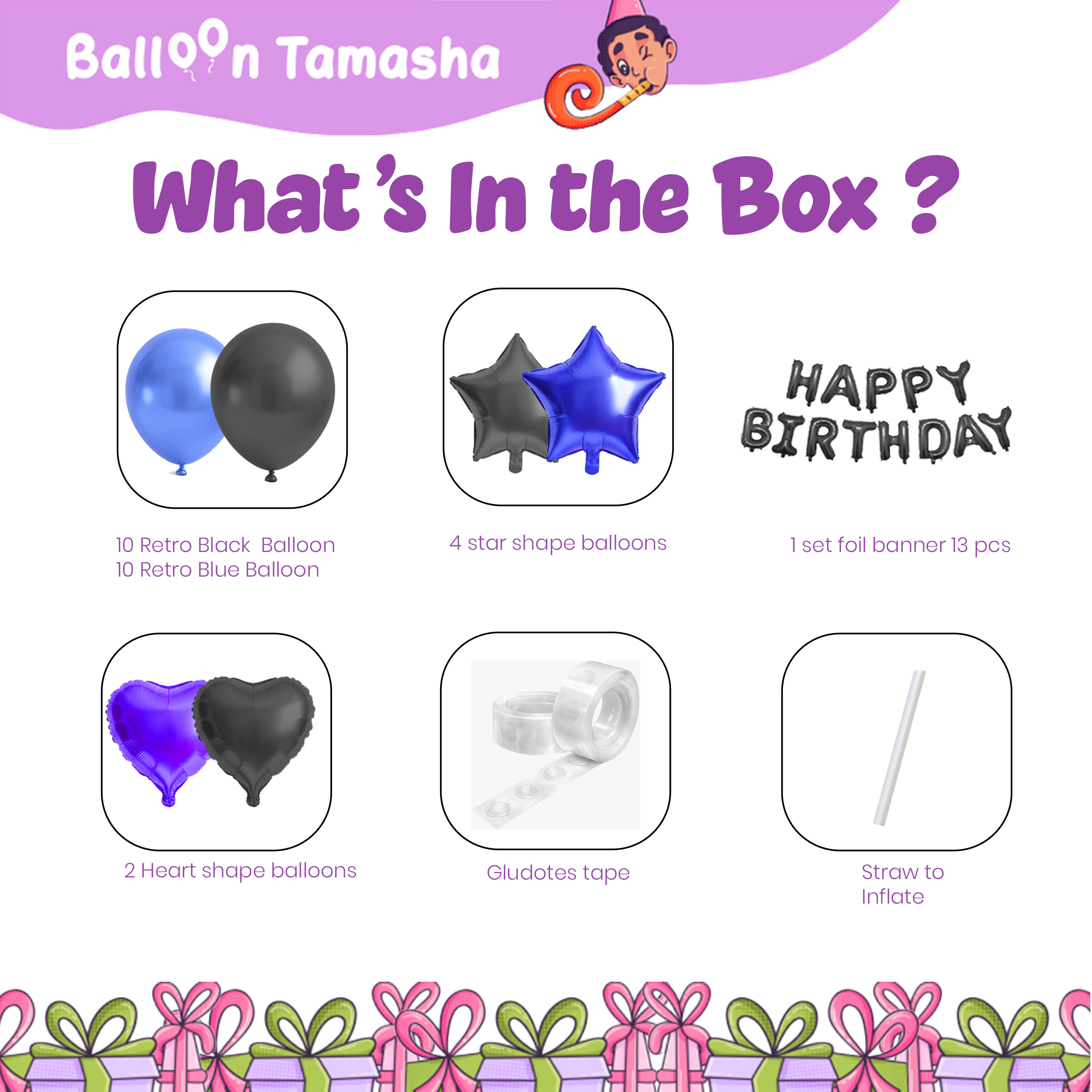 #color_Black HBD Black Blue Balloons