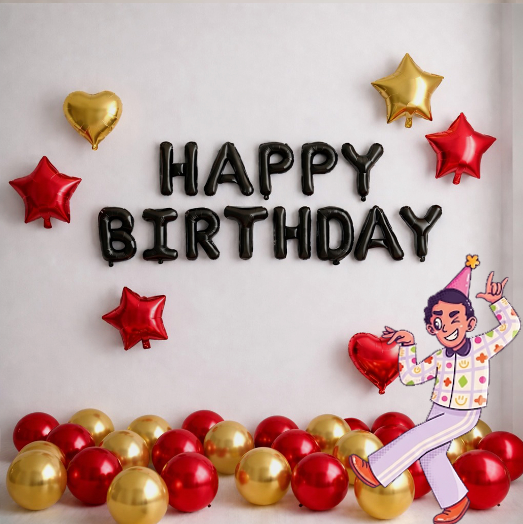 #color_Black HBD Red Gold Balloons