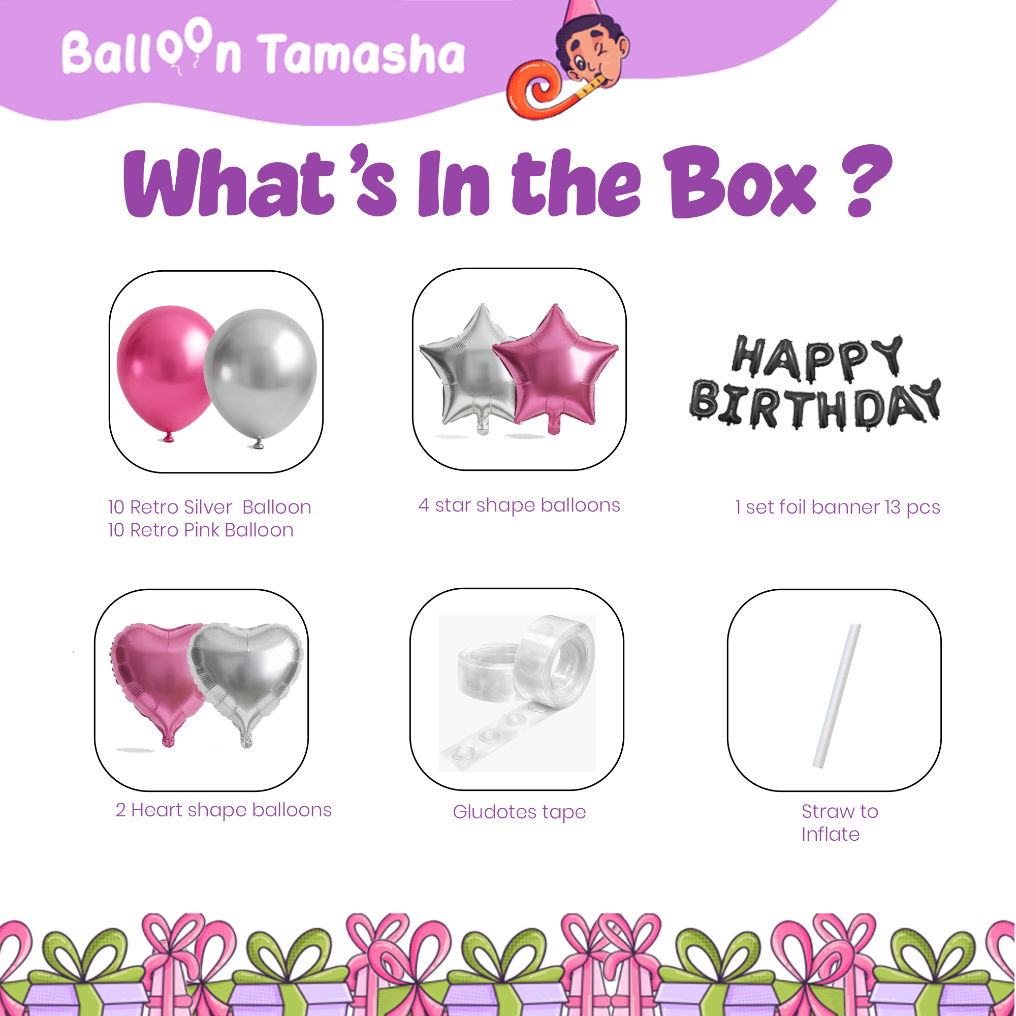 #color_Black HBD Pink Silver Balloons