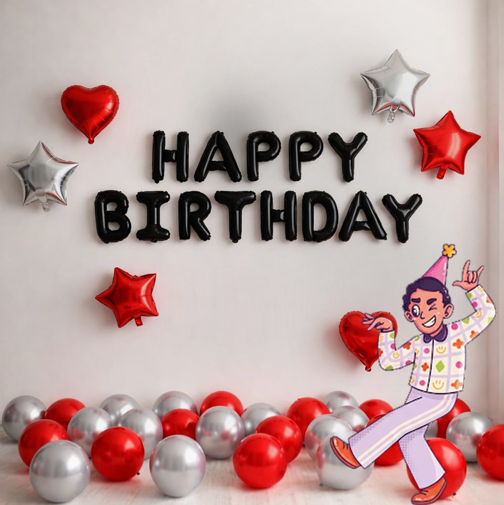 #color_Black HBD Red Silver Balloons