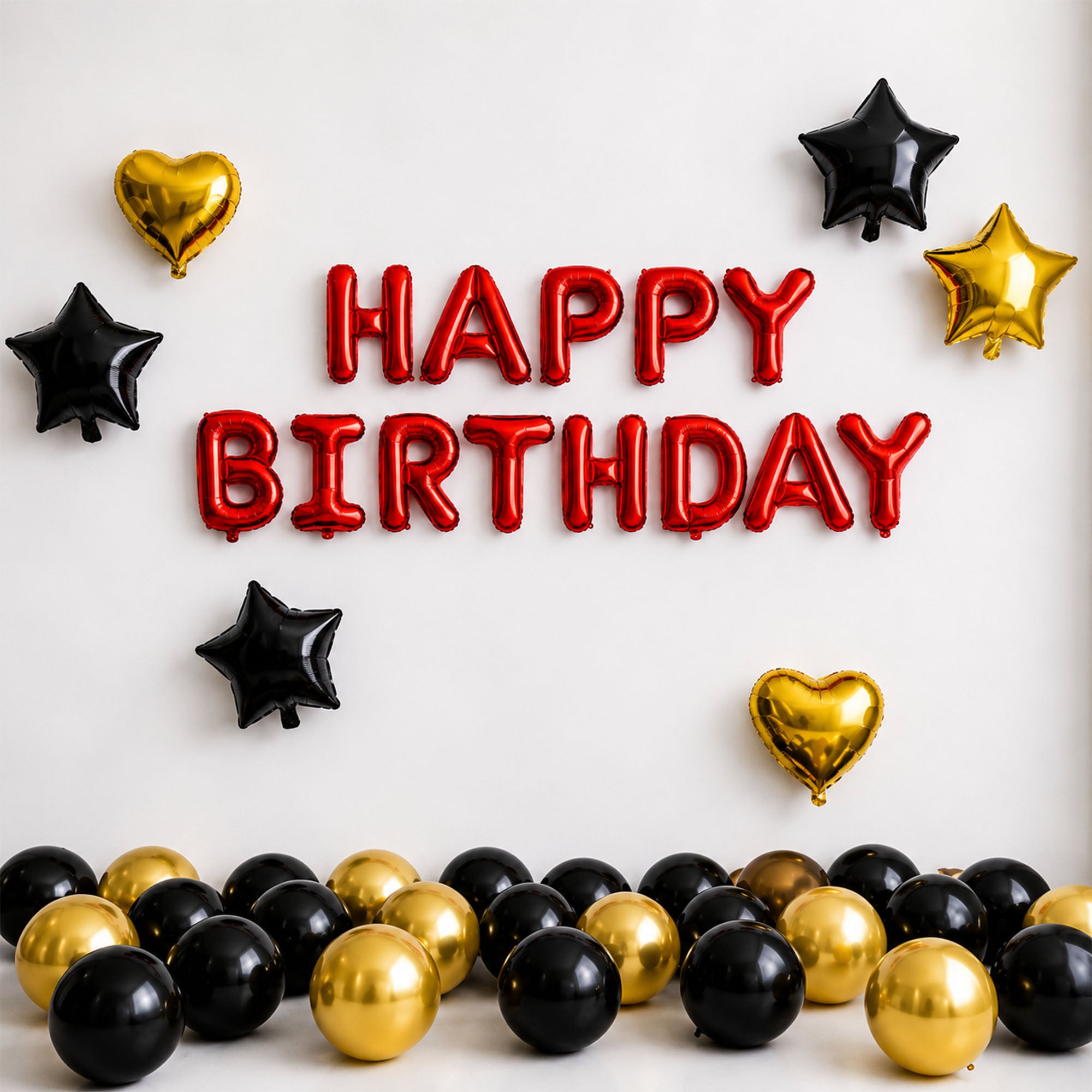 #color_Red HBD Black Gold Balloons