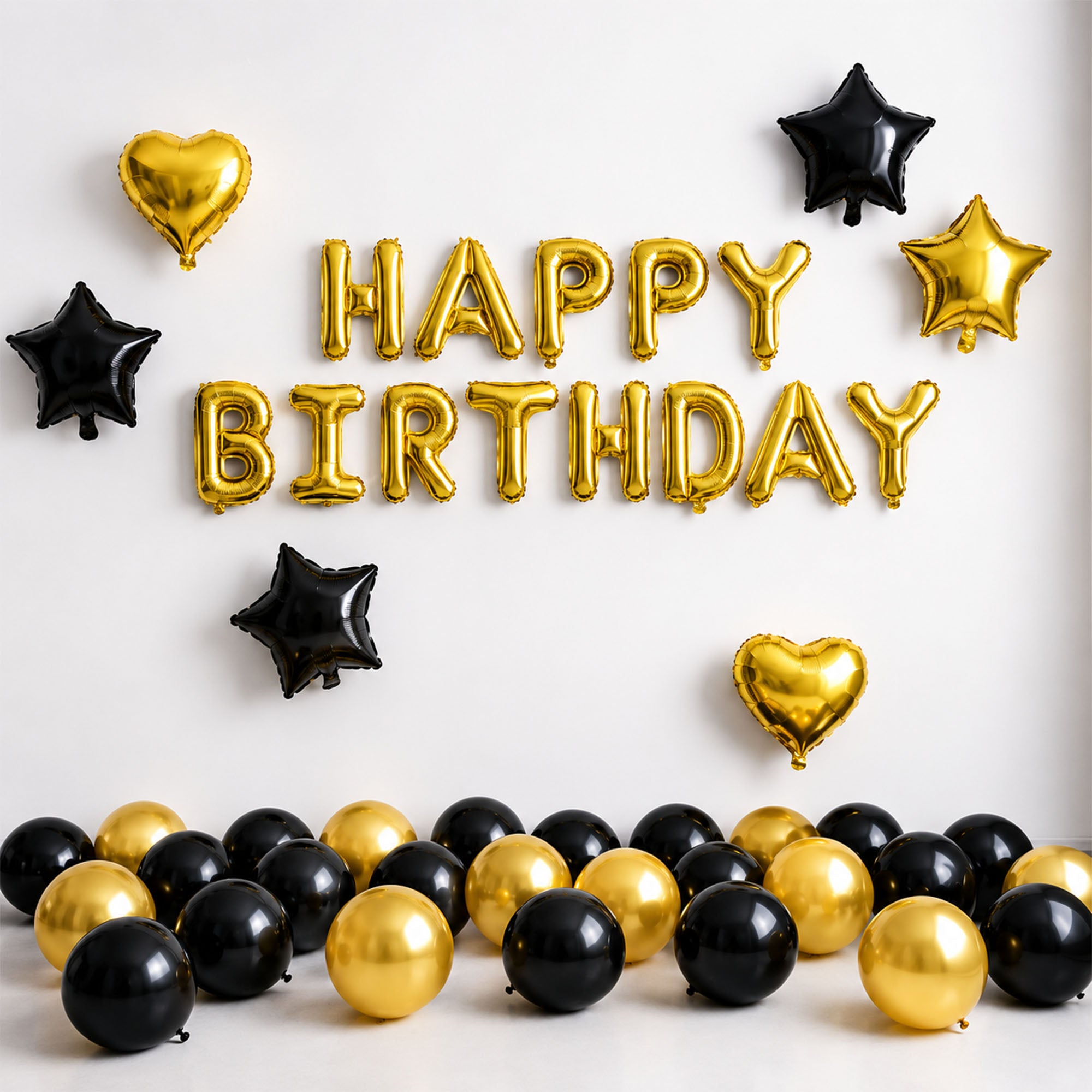 #color_Gold HBD Black Gold Balloons