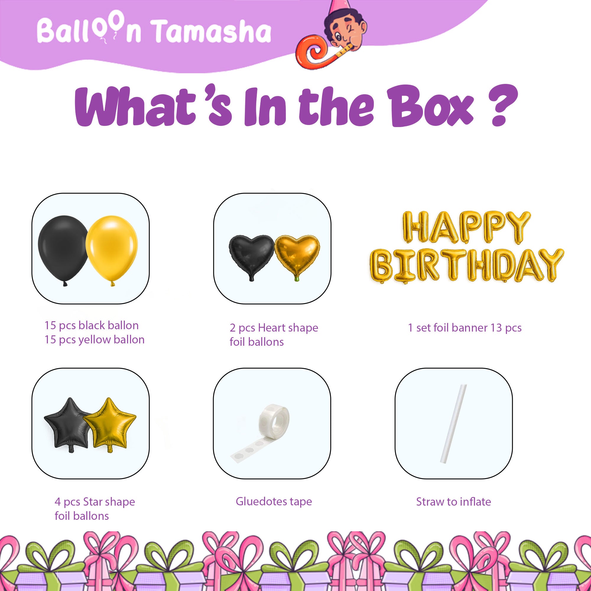#color_Gold HBD Black Gold Balloons