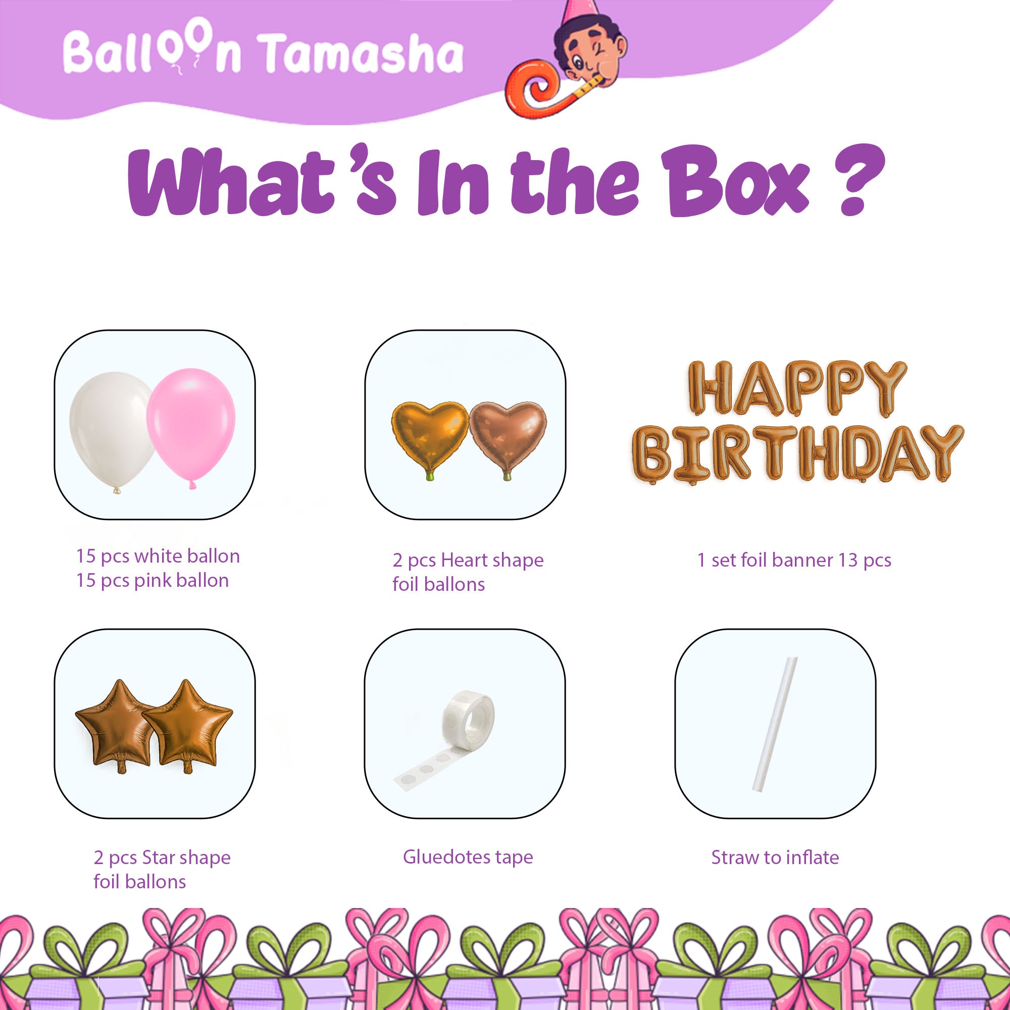 #color_Rosegold HBD Pink White Balloons