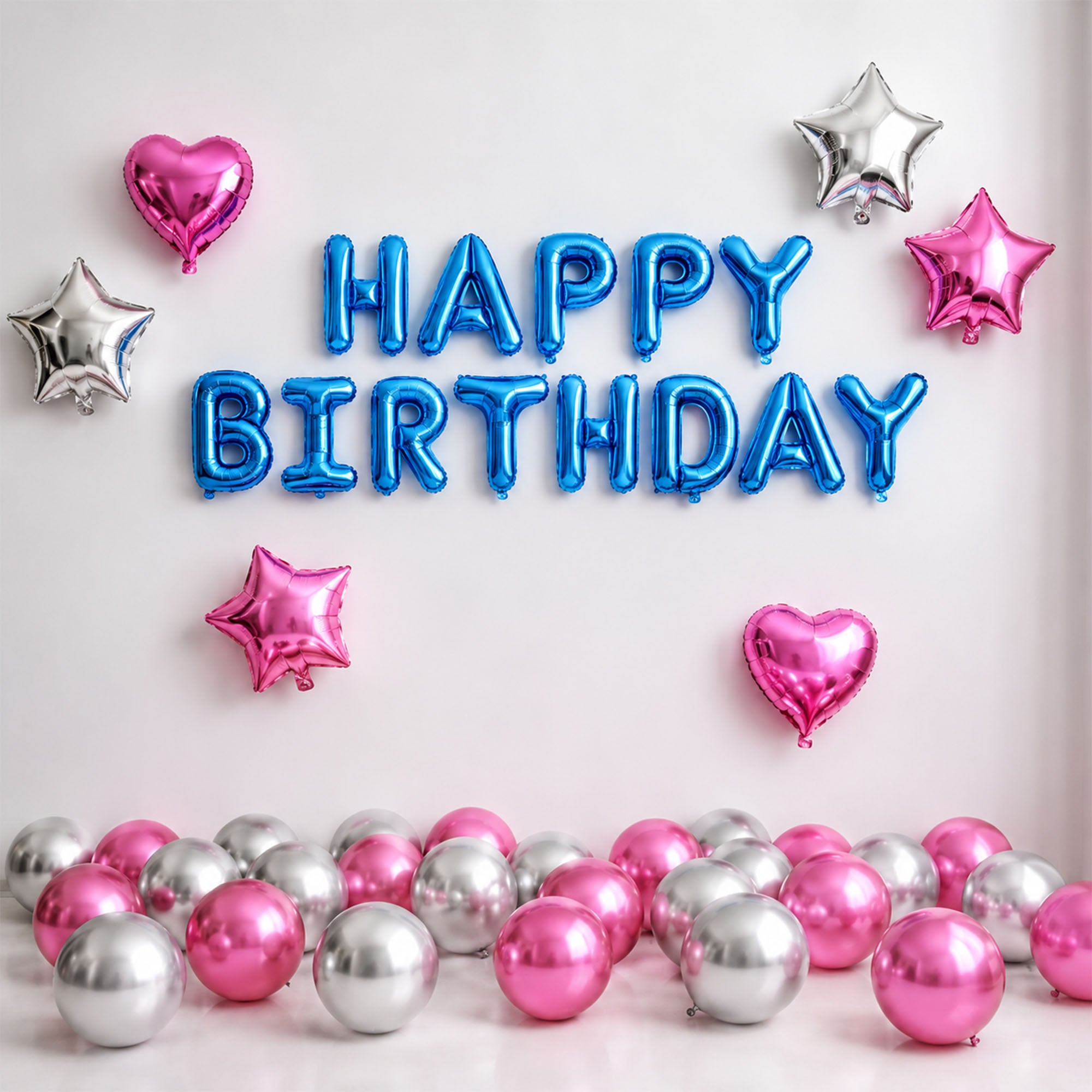 #color_Blue HBD Pink Silver Balloons