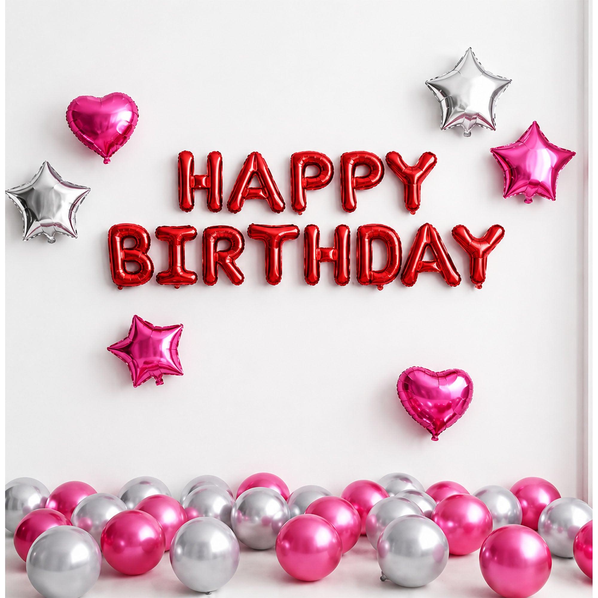#color_Red HBD Pink Silver Balloons