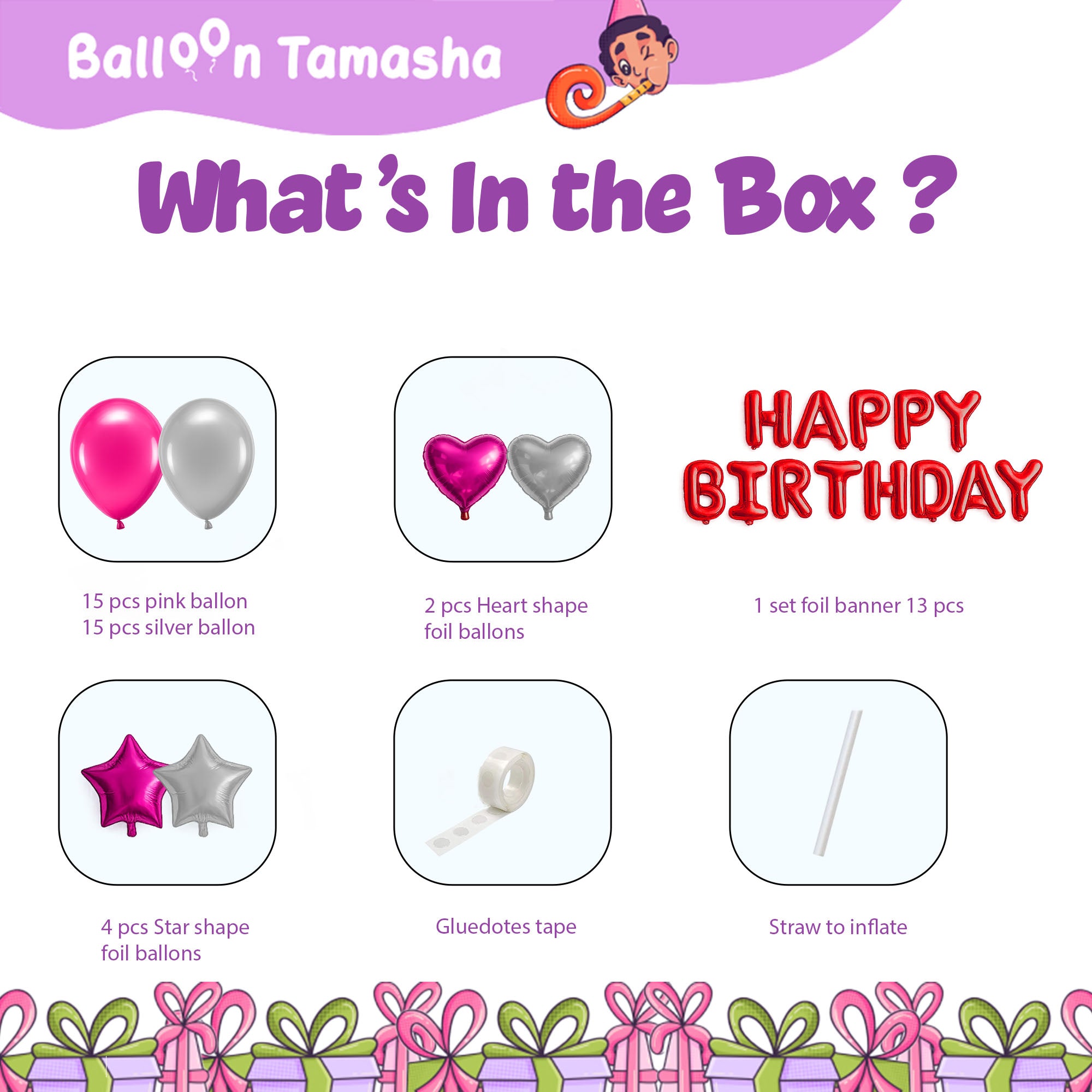#color_Red HBD Pink Silver Balloons