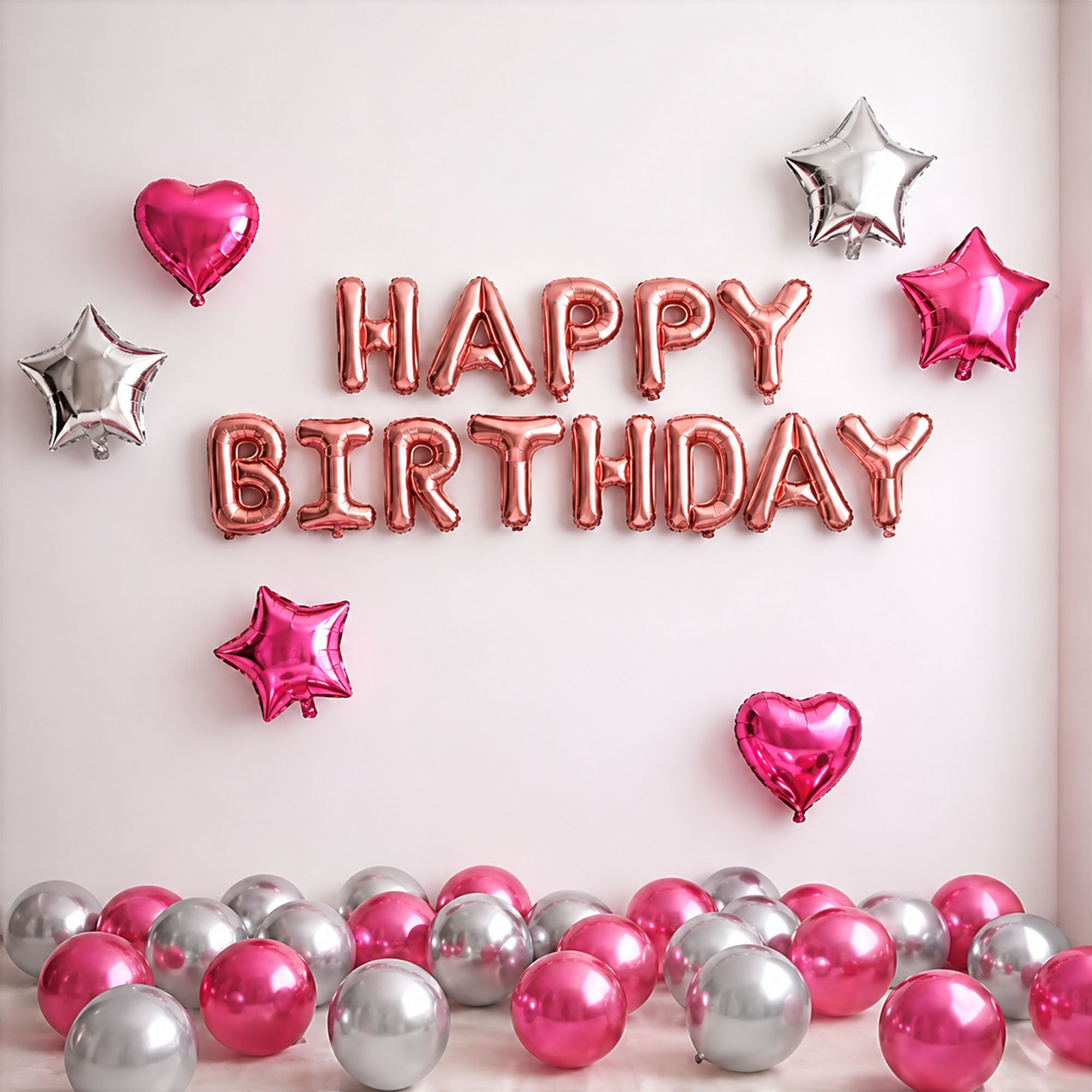 #color_Rosegold HBD Pink Silver Balloons