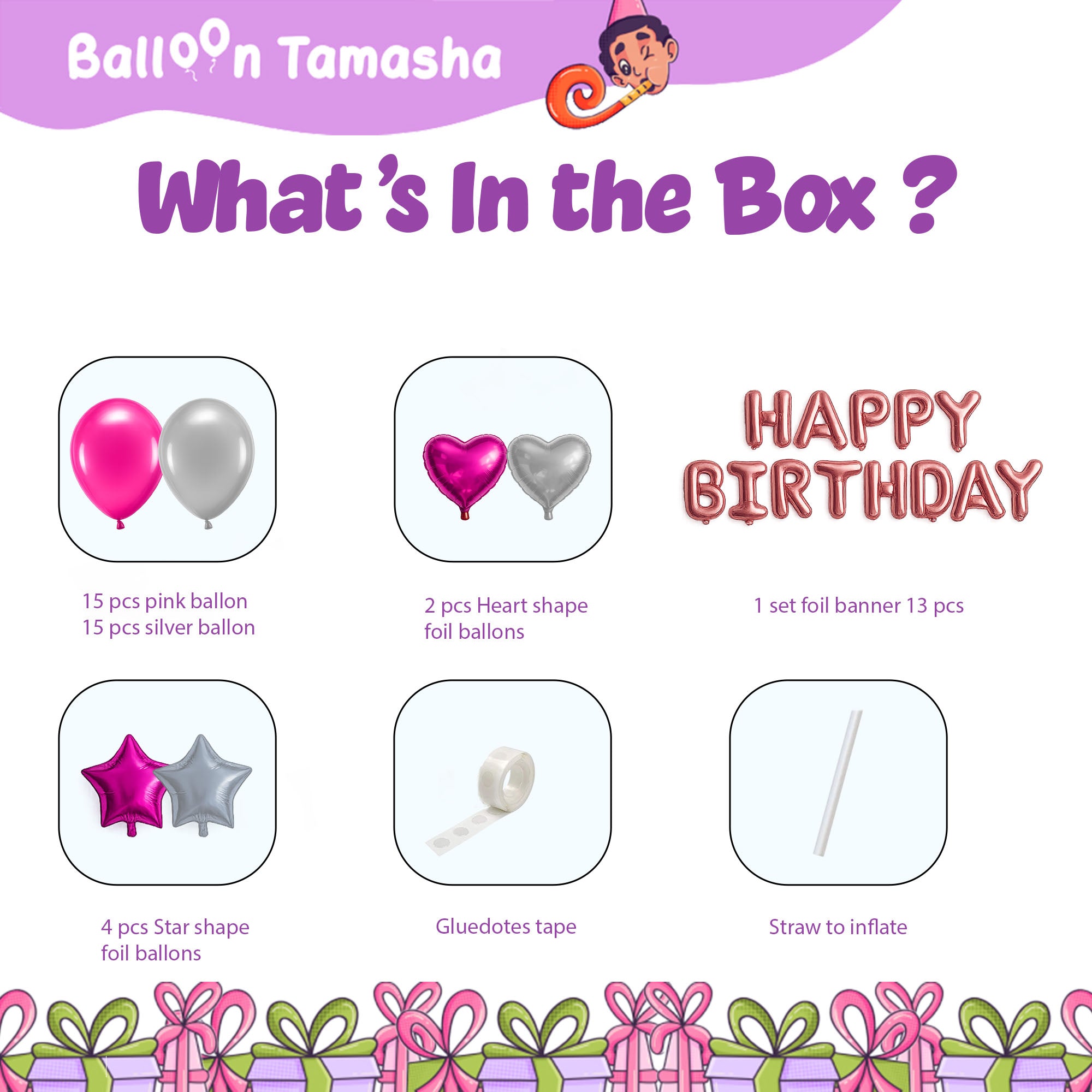 #color_Rosegold HBD Pink Silver Balloons