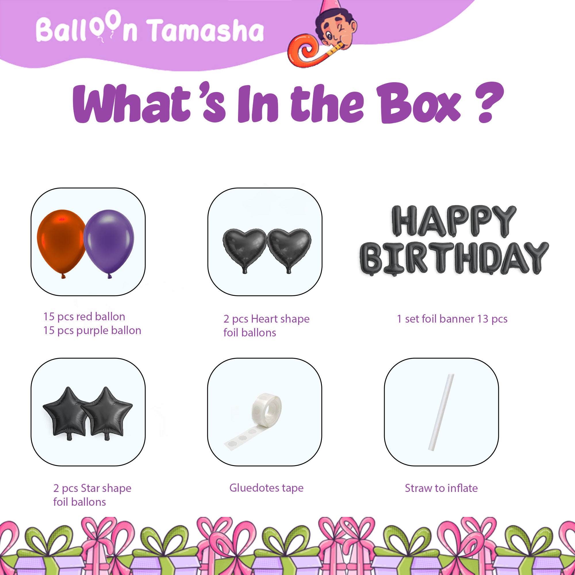 #color_Black HBD Purple Red Balloons