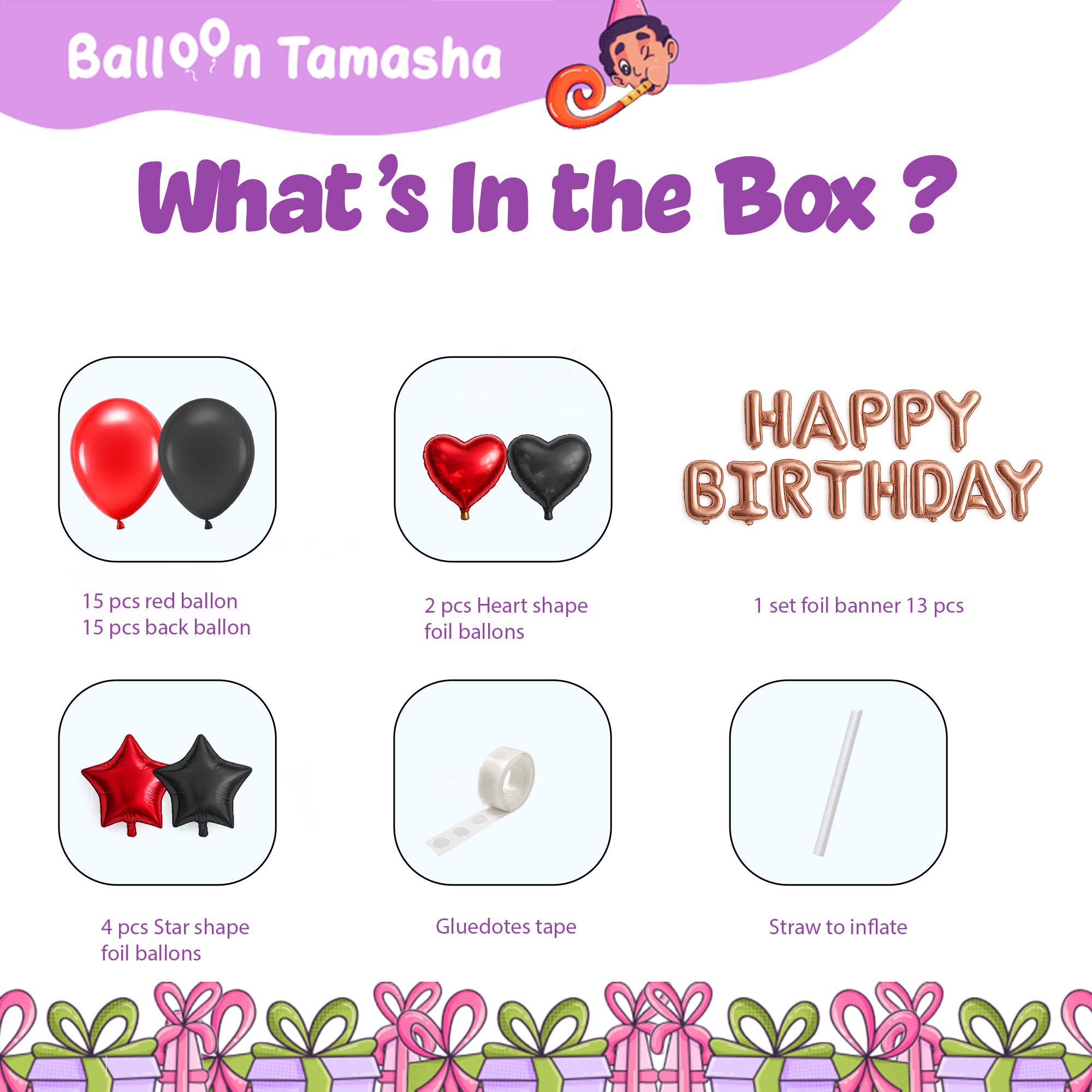 #color_Rosegold HBD Red Black Balloons