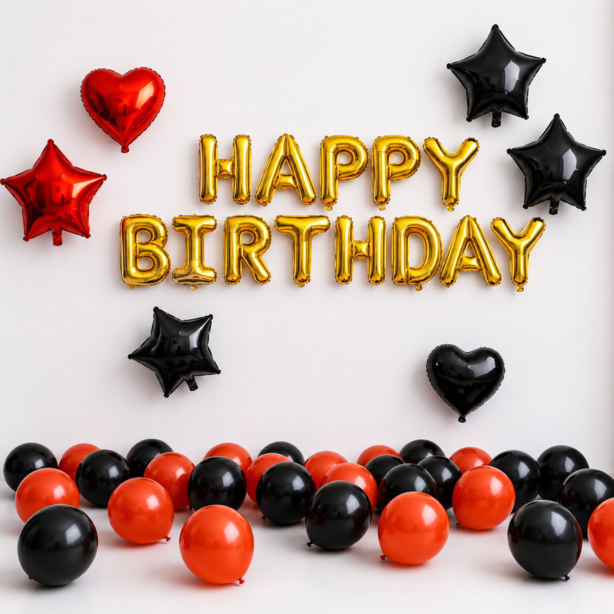 #color_Gold HBD Black Red Balloons
