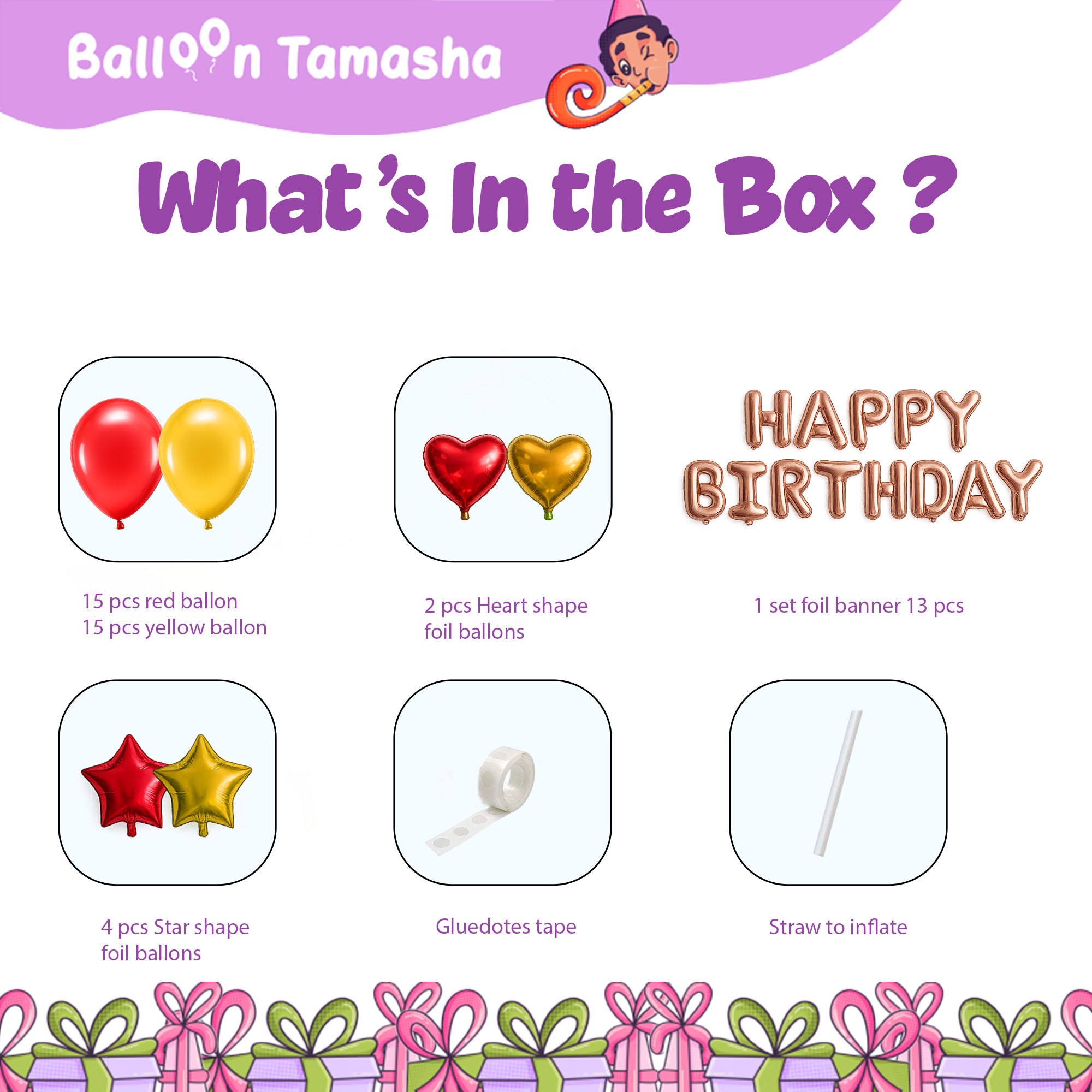 #color_Rosegold HBD Red Gold Balloons