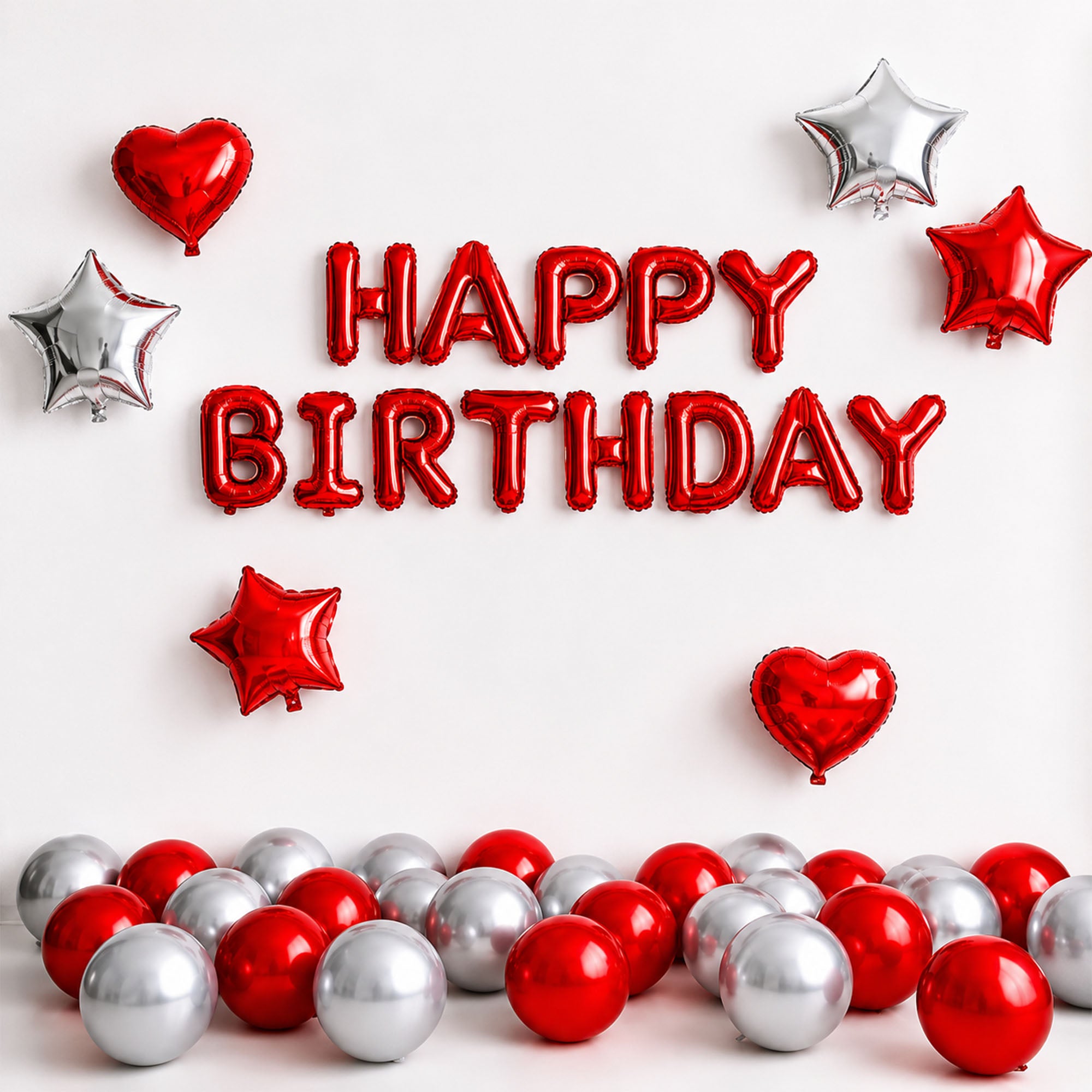 #color_Red HBD Red Silver Balloons
