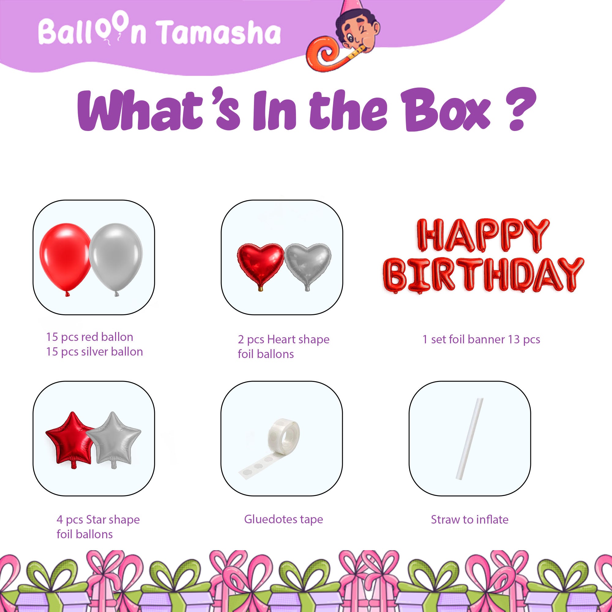 #color_Red HBD Red Silver Balloons