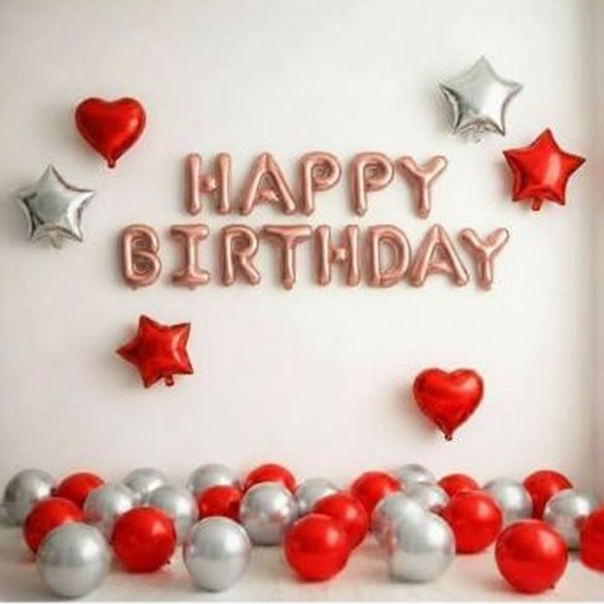 #color_Rosegold HBD Red Silver Balloons