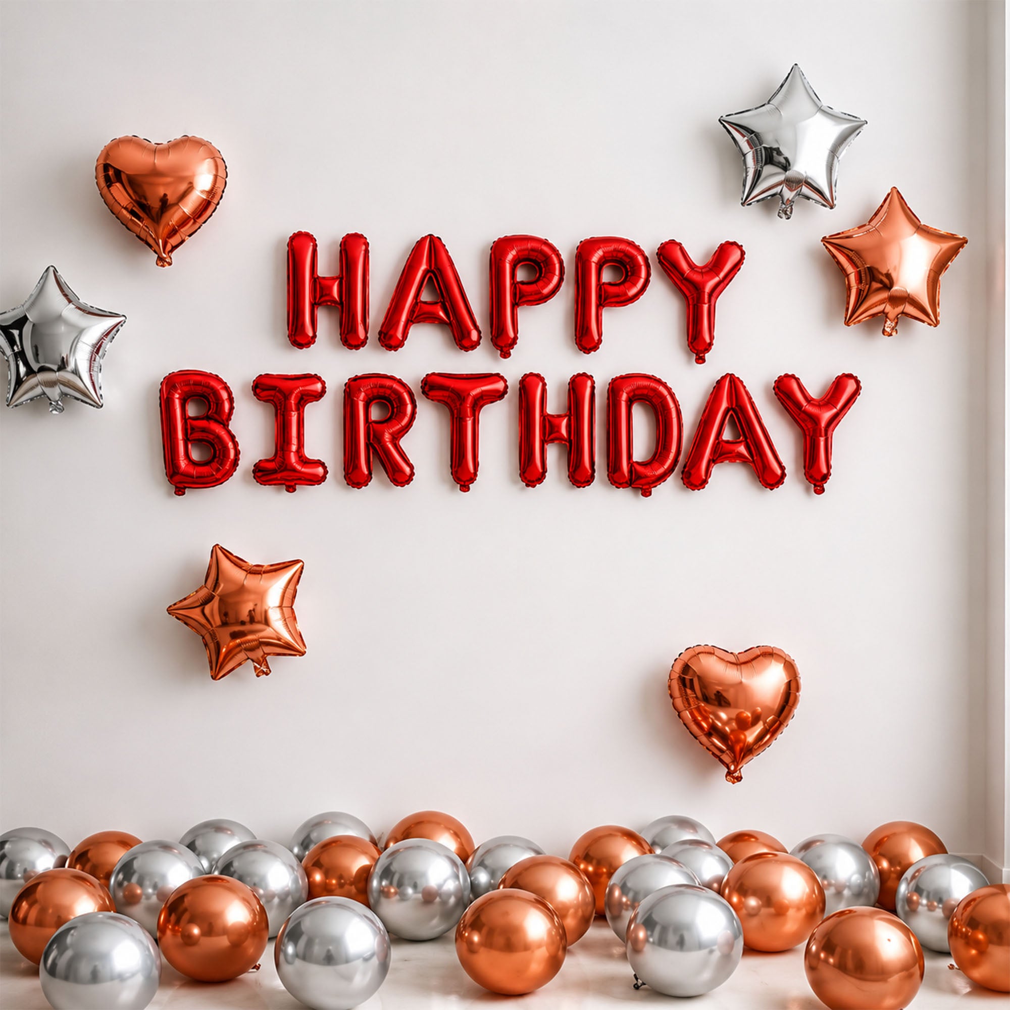 #color_Red HBD Rosegold Silver Balloons
