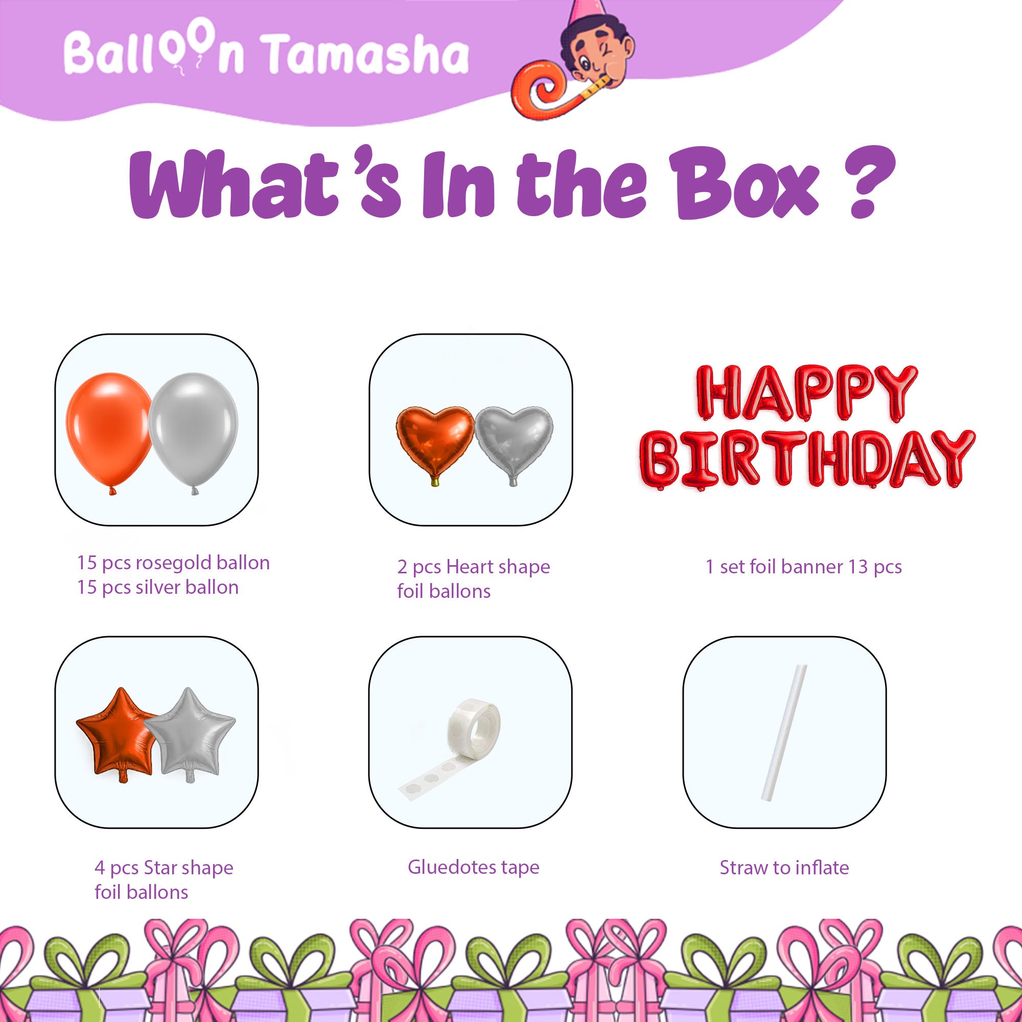 #color_Red HBD Rosegold Silver Balloons