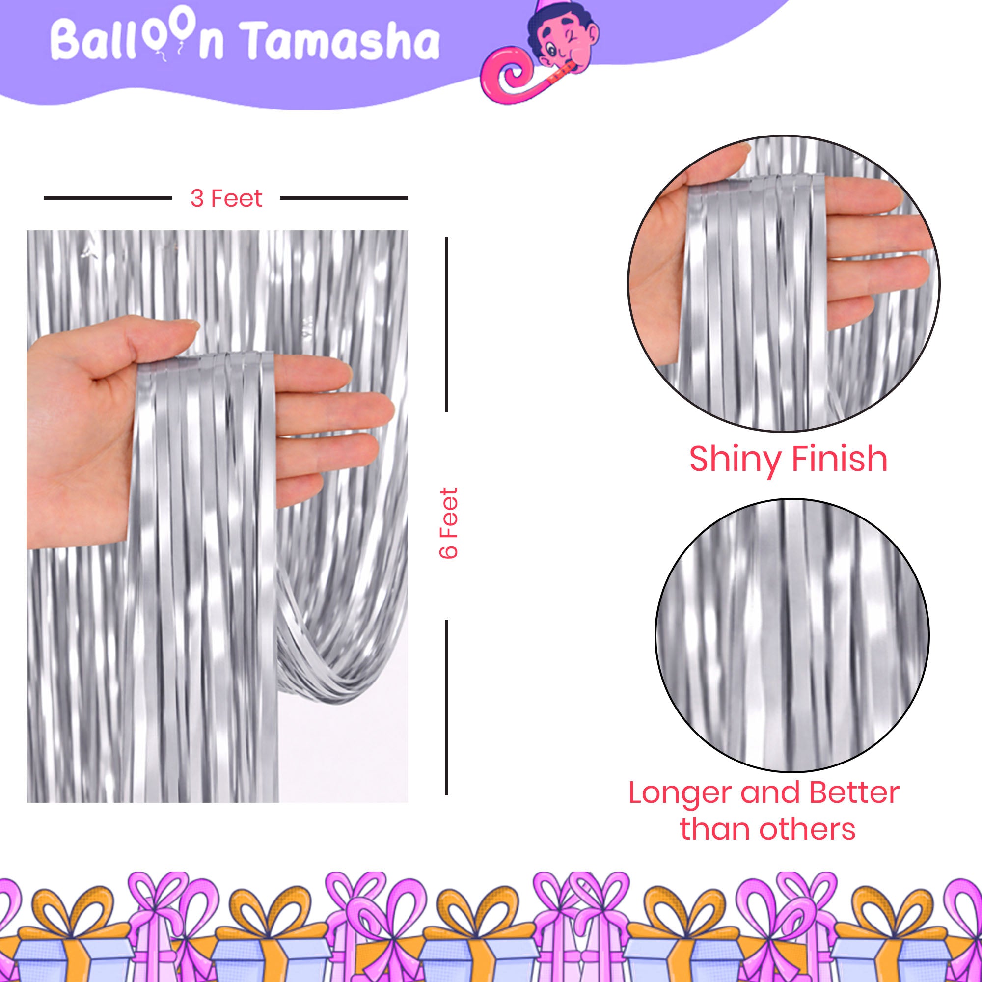 #Color_Silver Curtain with Red & Silver Balloons | Red HBD