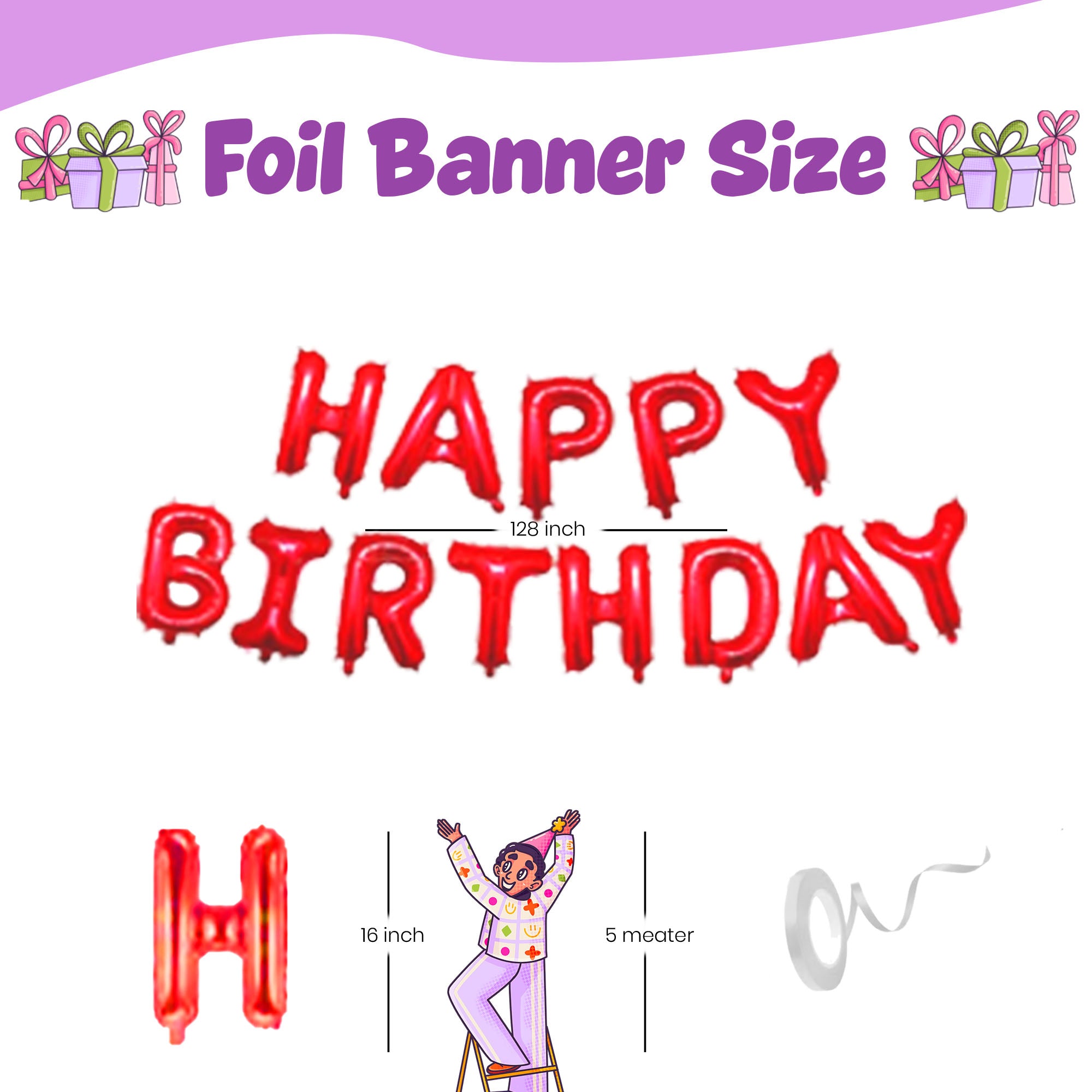 #Color_Silver Curtain with Red & Silver Balloons | Red HBD