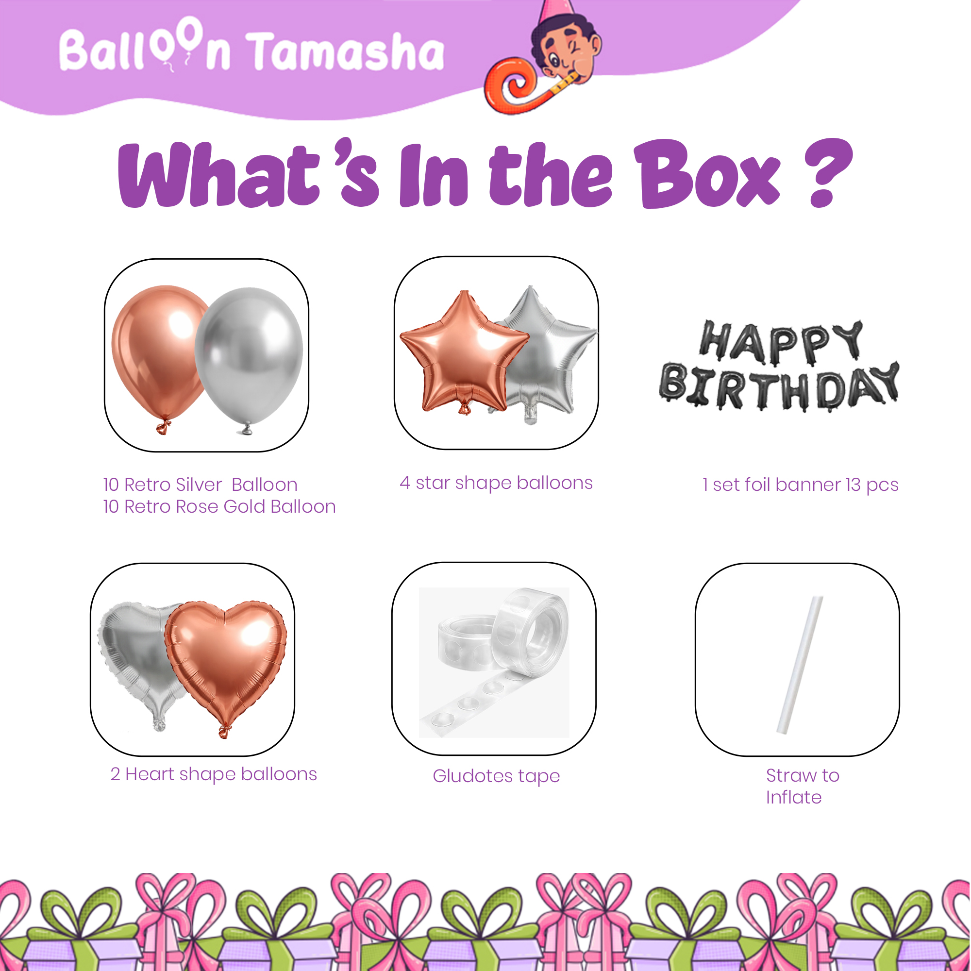 #color_Black HBD Rosegold Silver Balloons