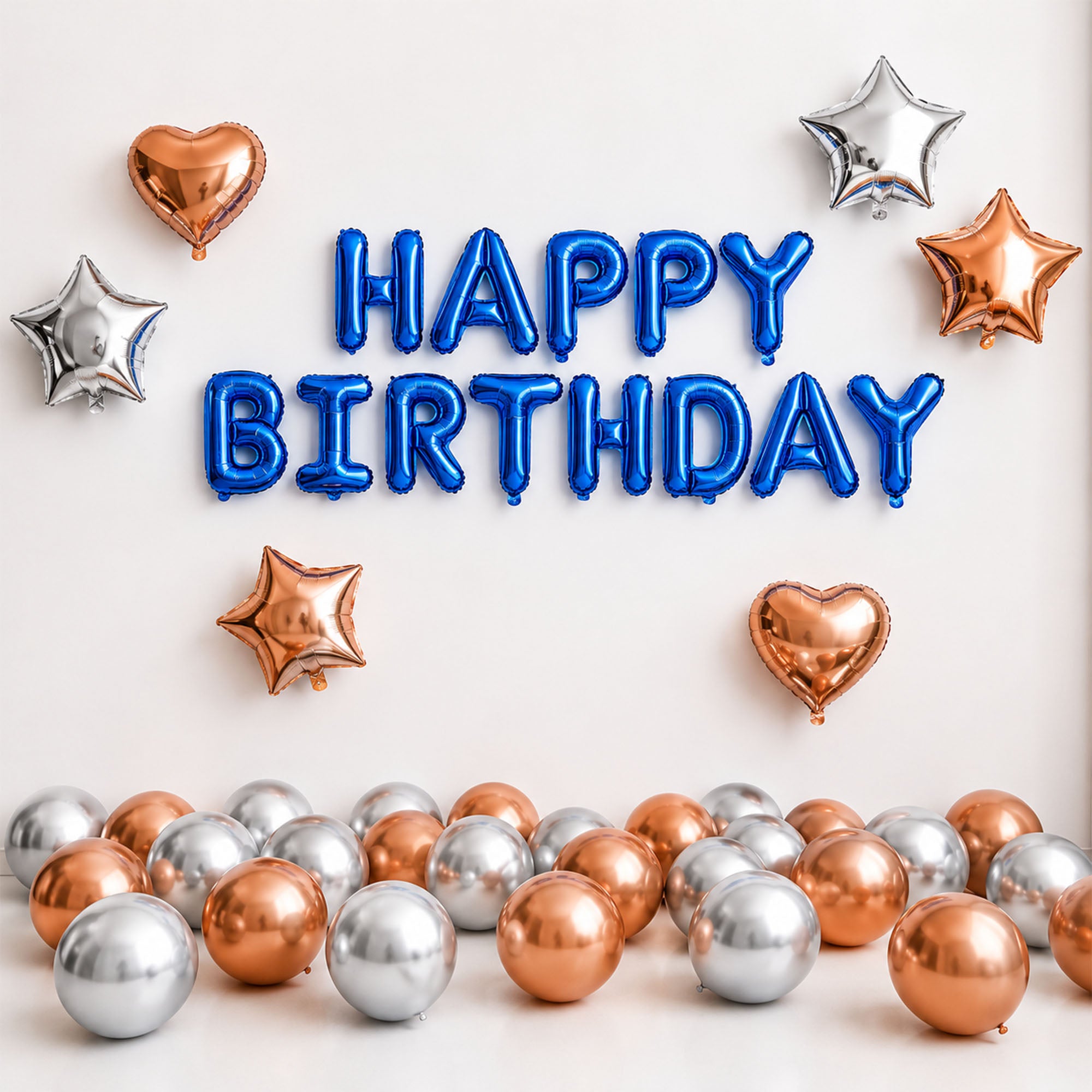 #color_Blue HBD Rosegold Silver Balloons