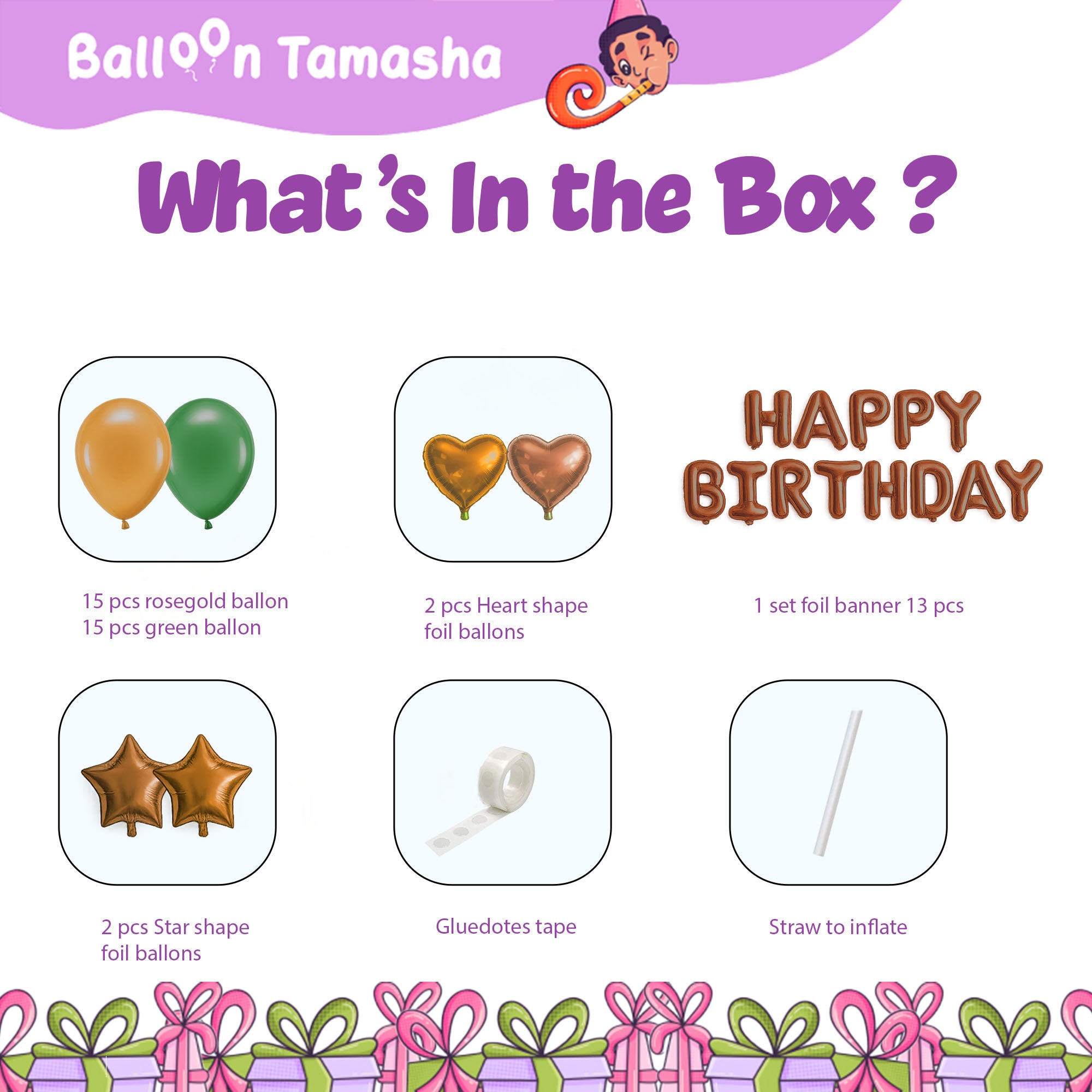 #color_Rosegold HBD Green Rosegold Balloons