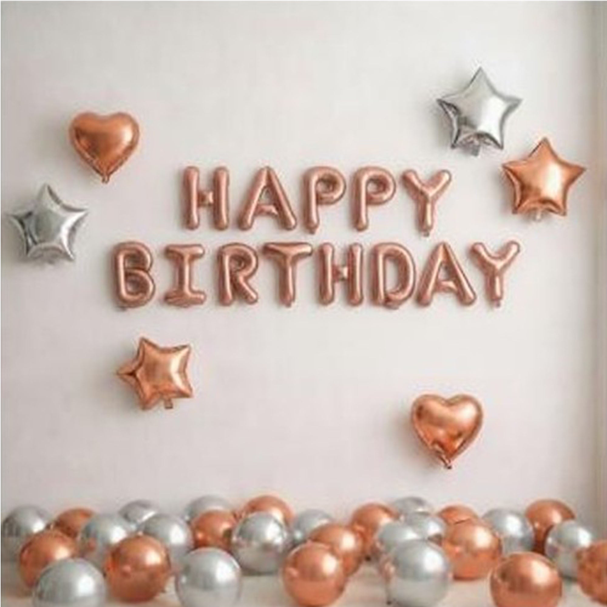 #color_Rosegold HBD Rosegold Silver Balloons