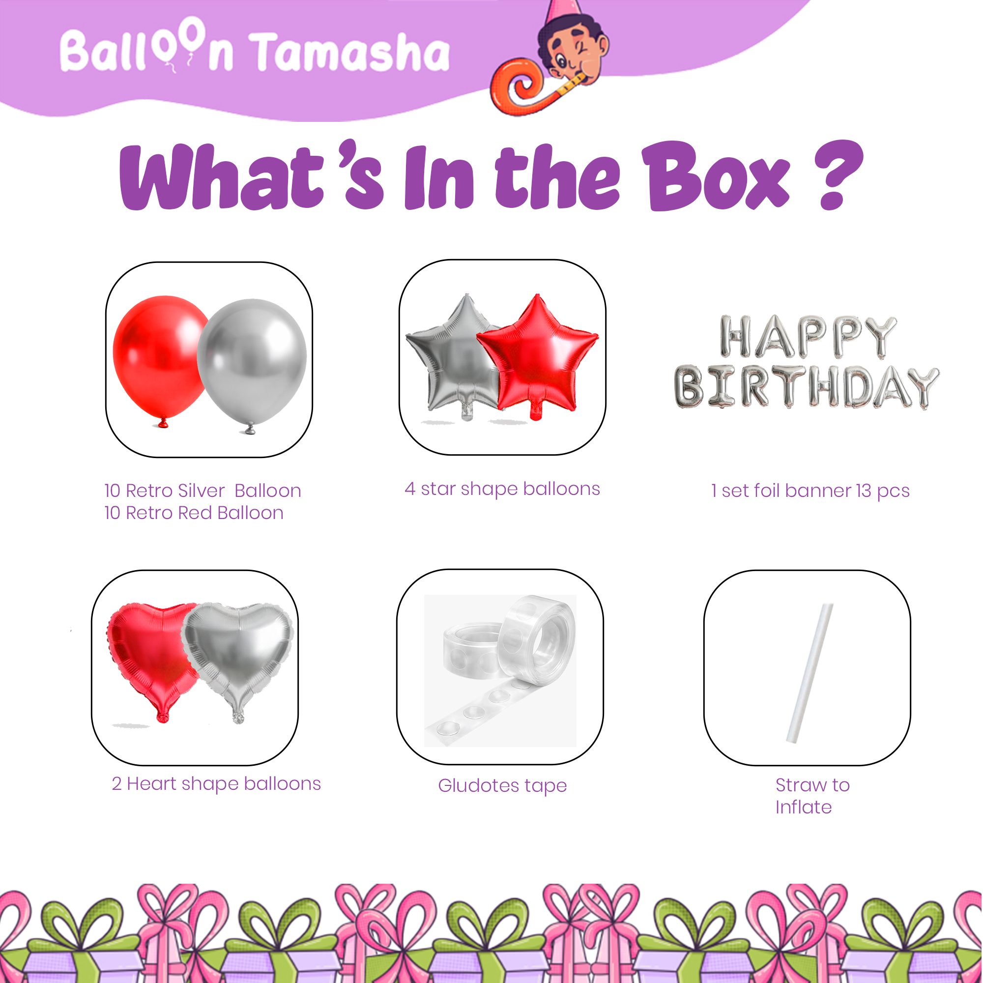 #color_Silver HBD Red Silver Balloons