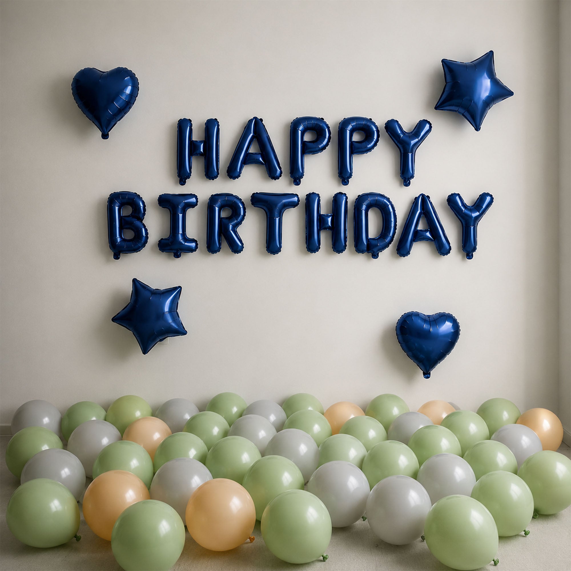 #color_Blue HBD Green Silver Balloons