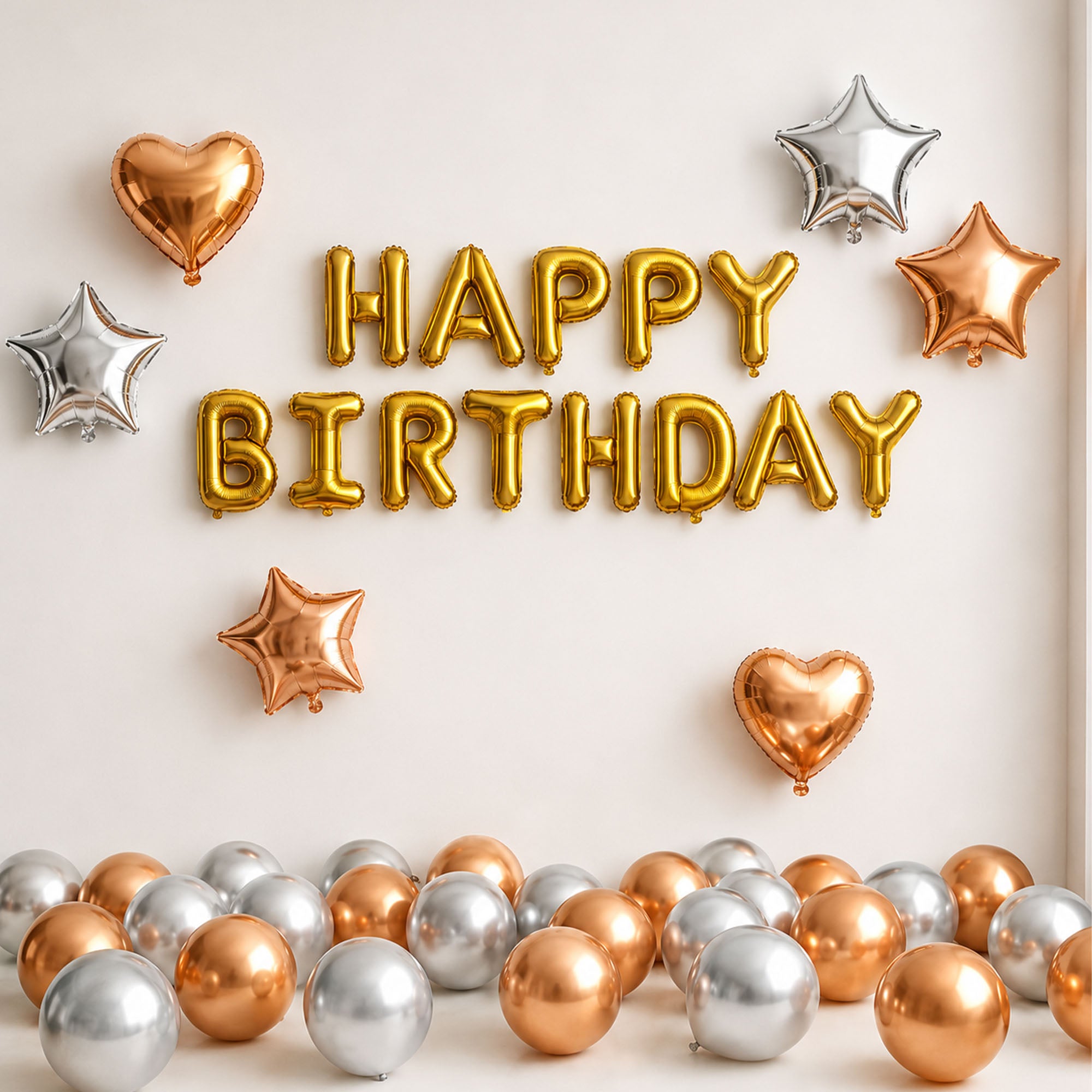 #color_Gold HBD Rosegold Silver Balloons