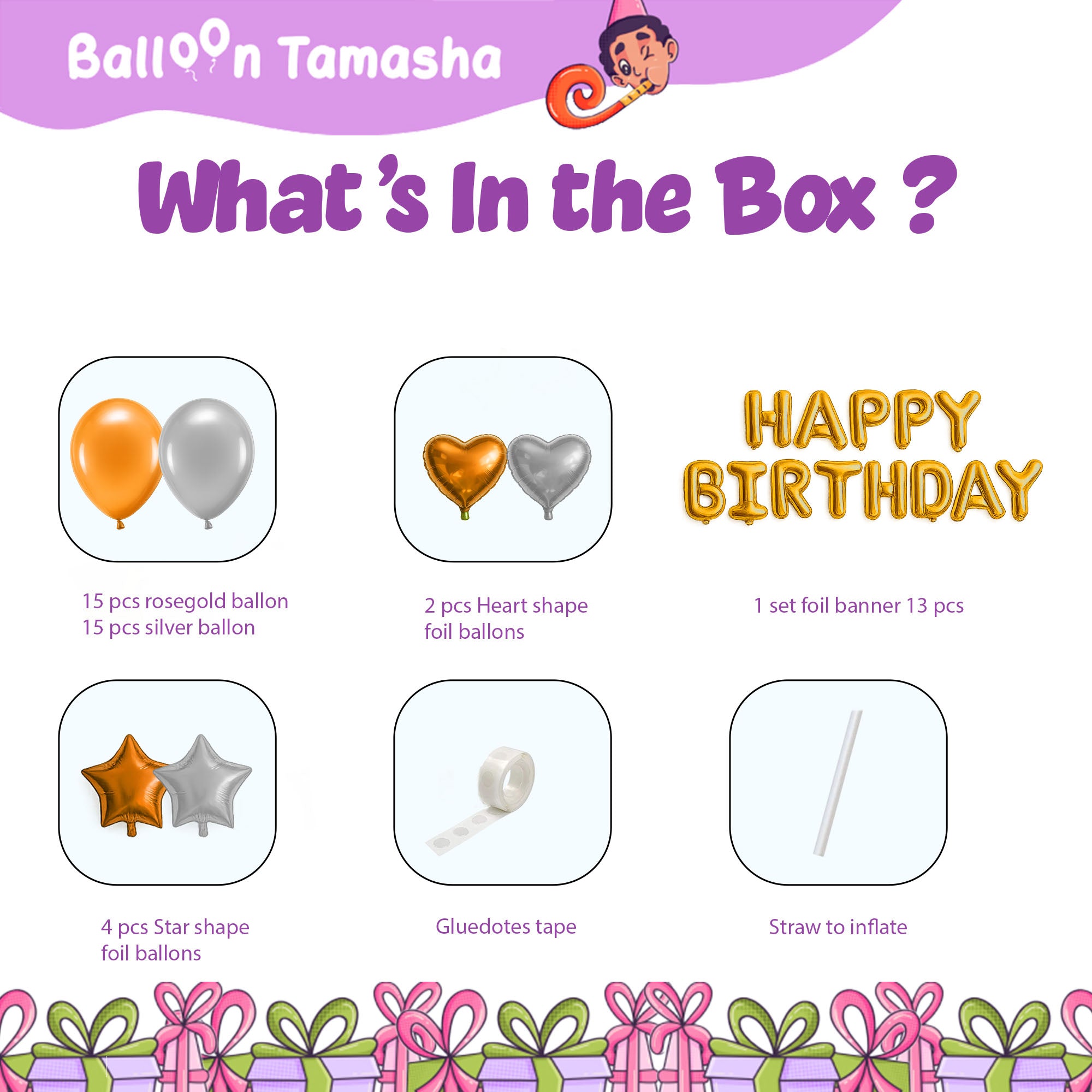 #color_Gold HBD Rosegold Silver Balloons