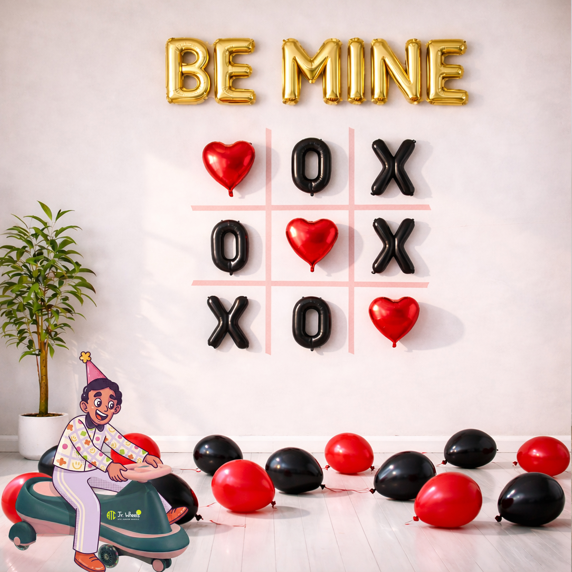 Be Mine Tic-Tac-Toe Valentine’s Day Balloon Decoration Set | Romantic Party Backdrop with Heart, X & O Balloons