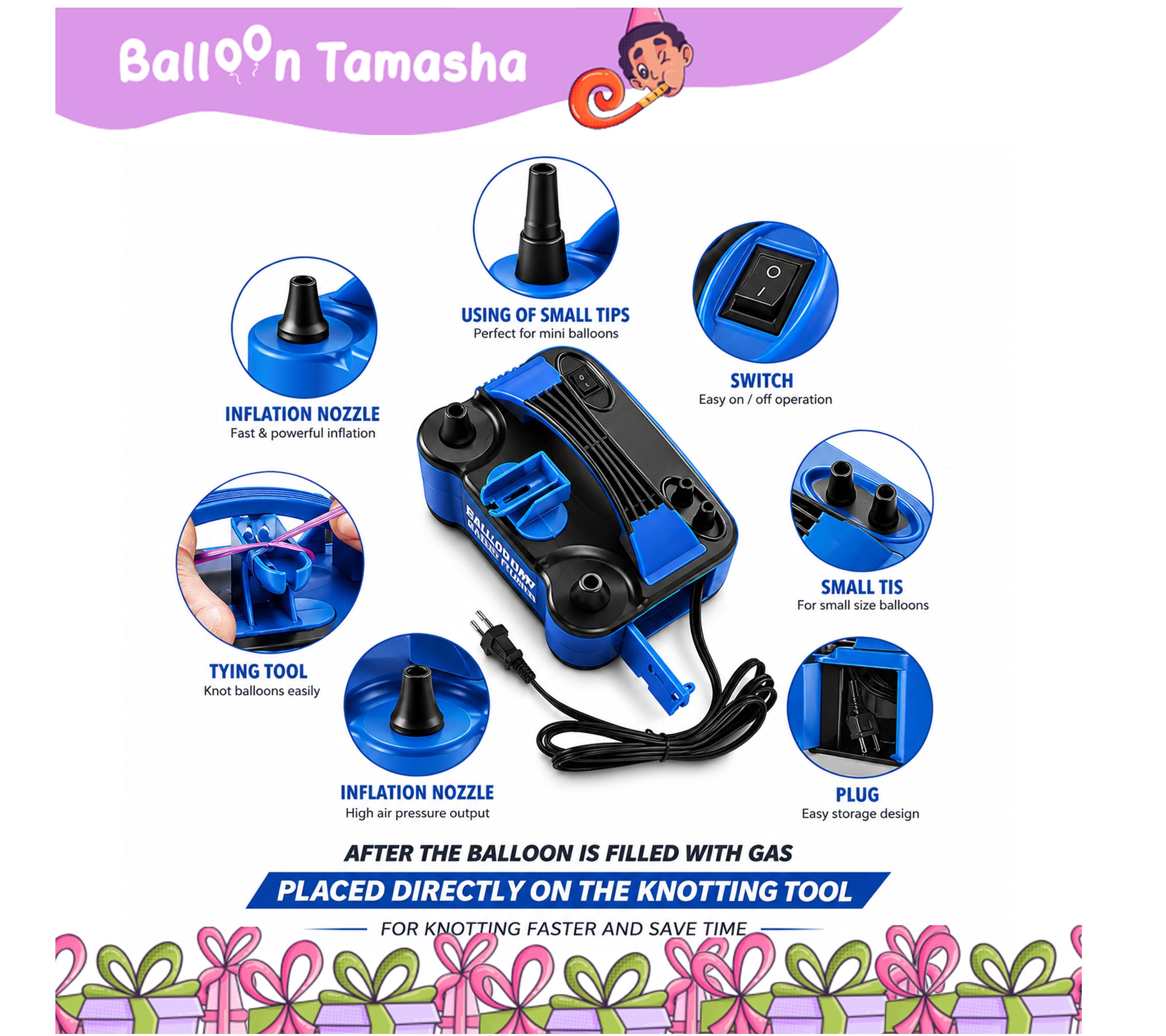 Electric Balloon Pump Machine | Dual Nozzle Automatic Balloon Inflator for Party Decorations