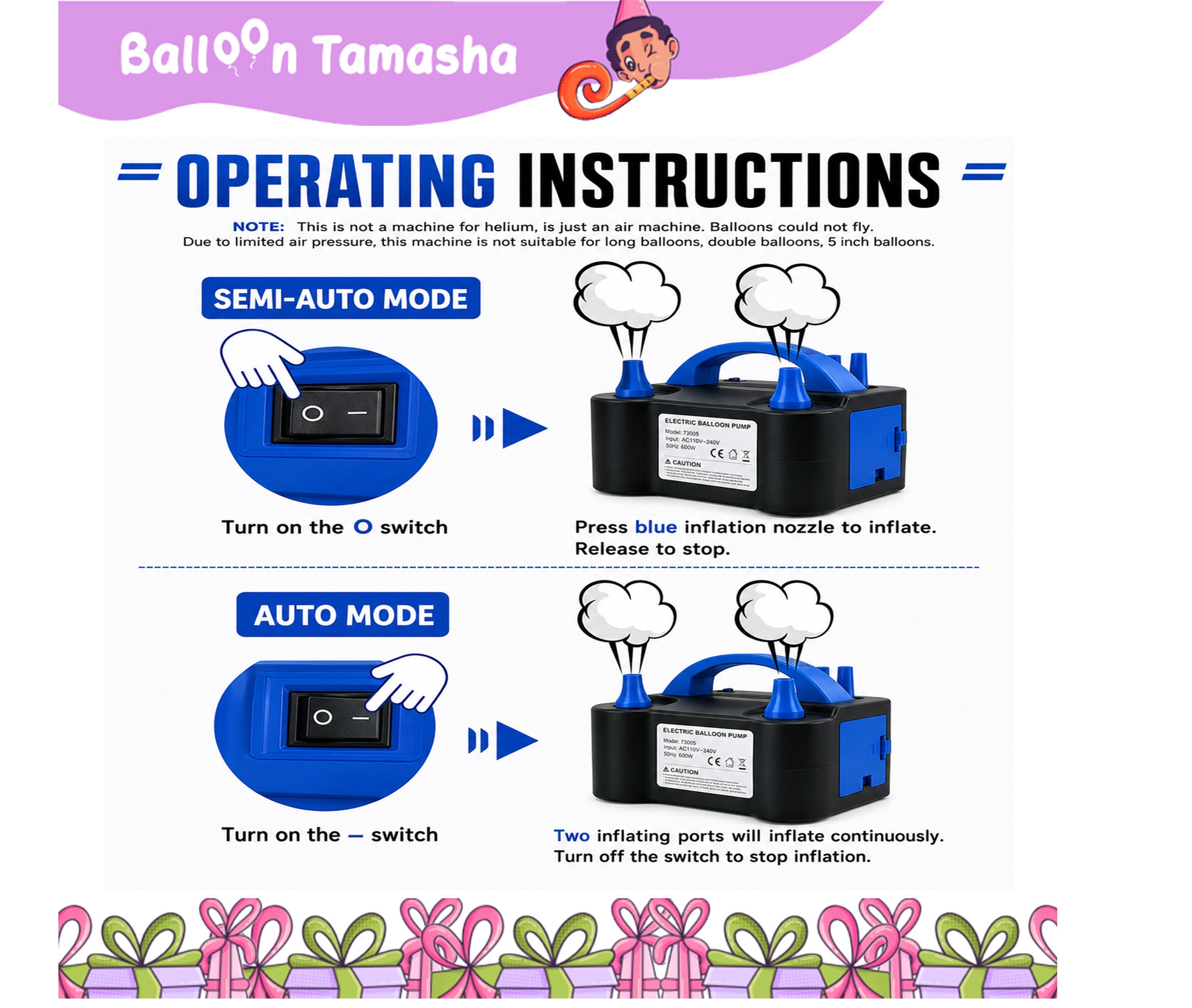 Electric Balloon Pump Machine | Dual Nozzle Automatic Balloon Inflator for Party Decorations