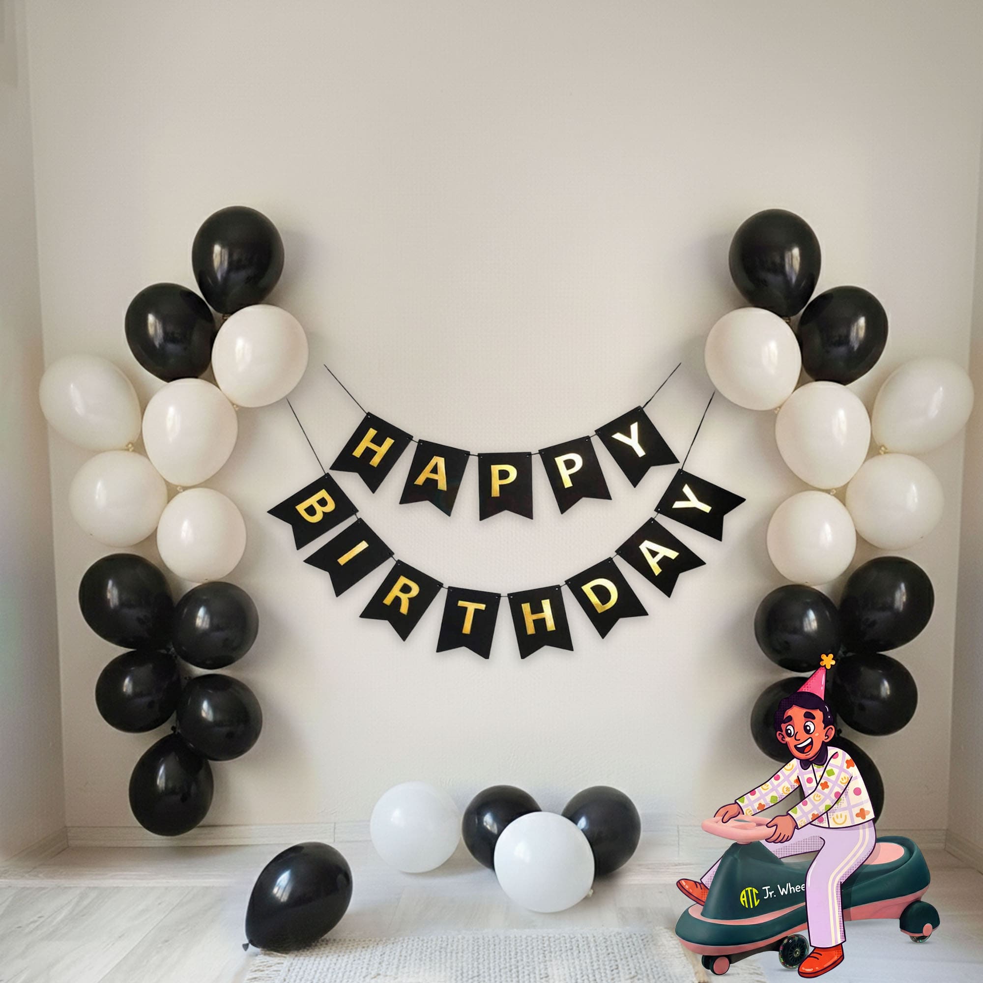 Black & White Balloon Garland Birthday Decoration Kit | DIY Happy Birthday Decor Set