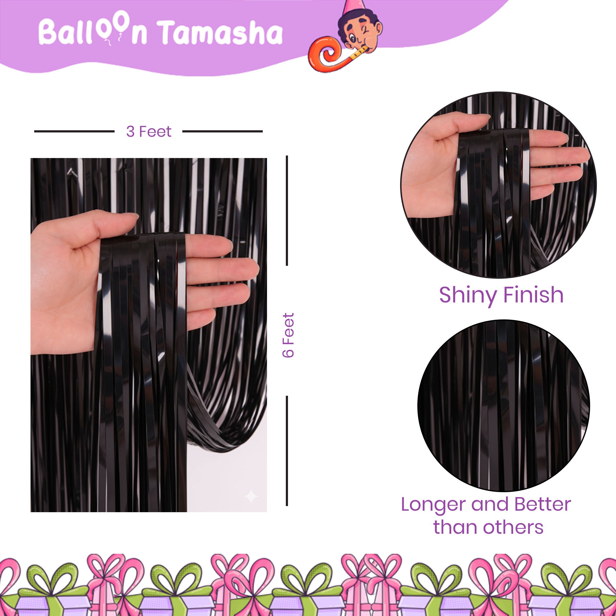 #Color_Black Curtain with Silver & Purple Balloons | Silver HBD