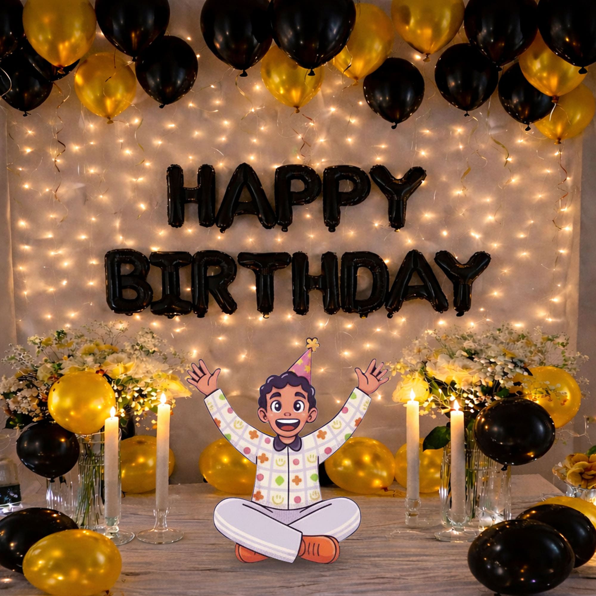#Color_Black & Gold Balloons with Black HBD