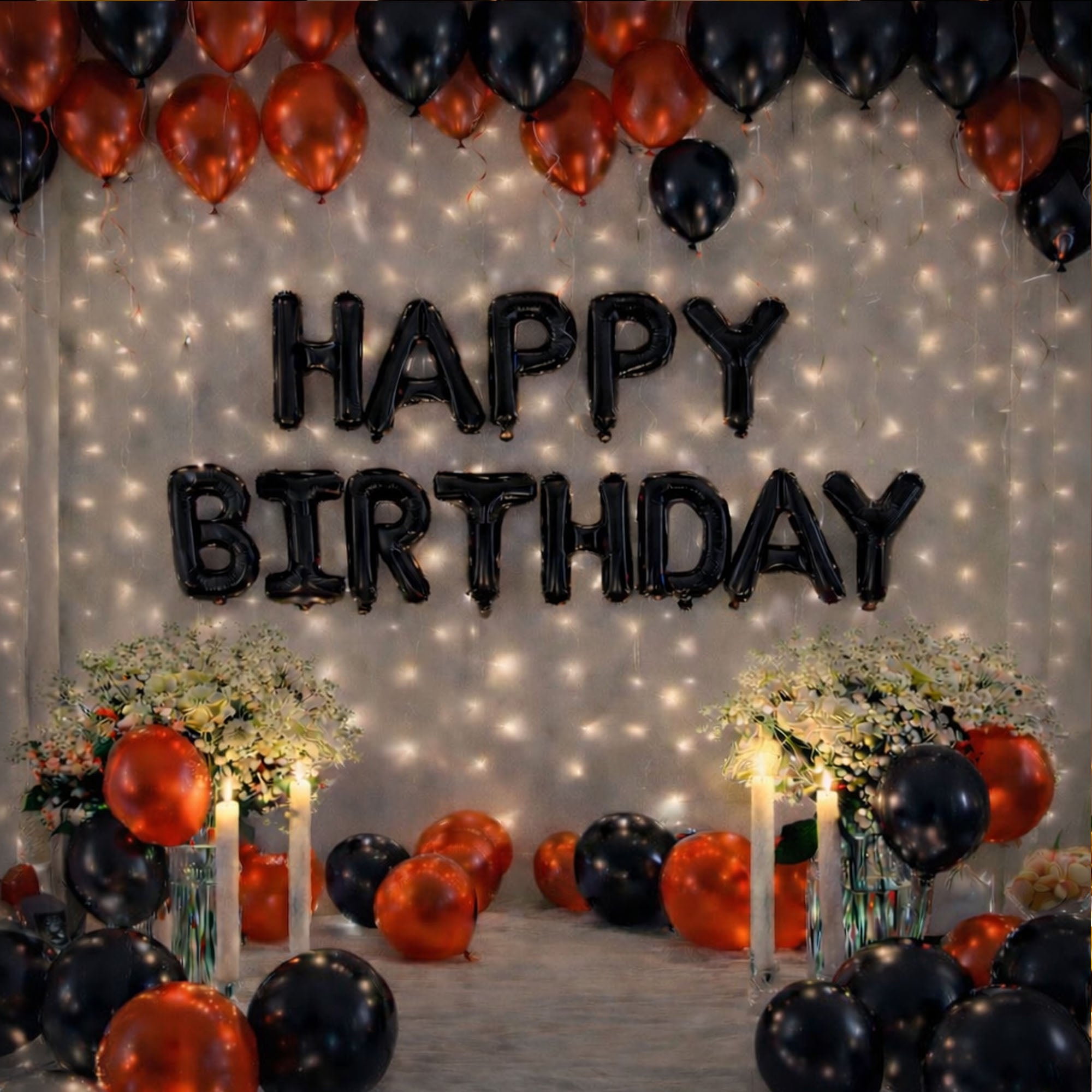 #Color_Black & Red Balloons with Black HBD