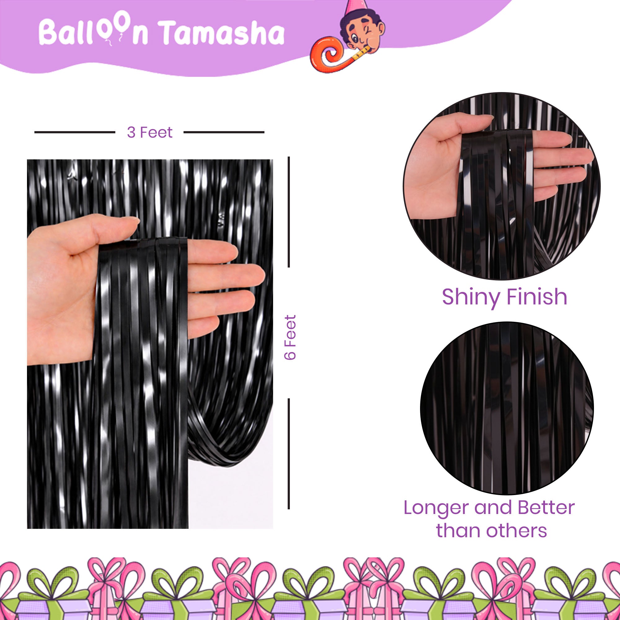 #Color_Black Silver Curtain with Rosegold & Silver Balloons | Silver HBD