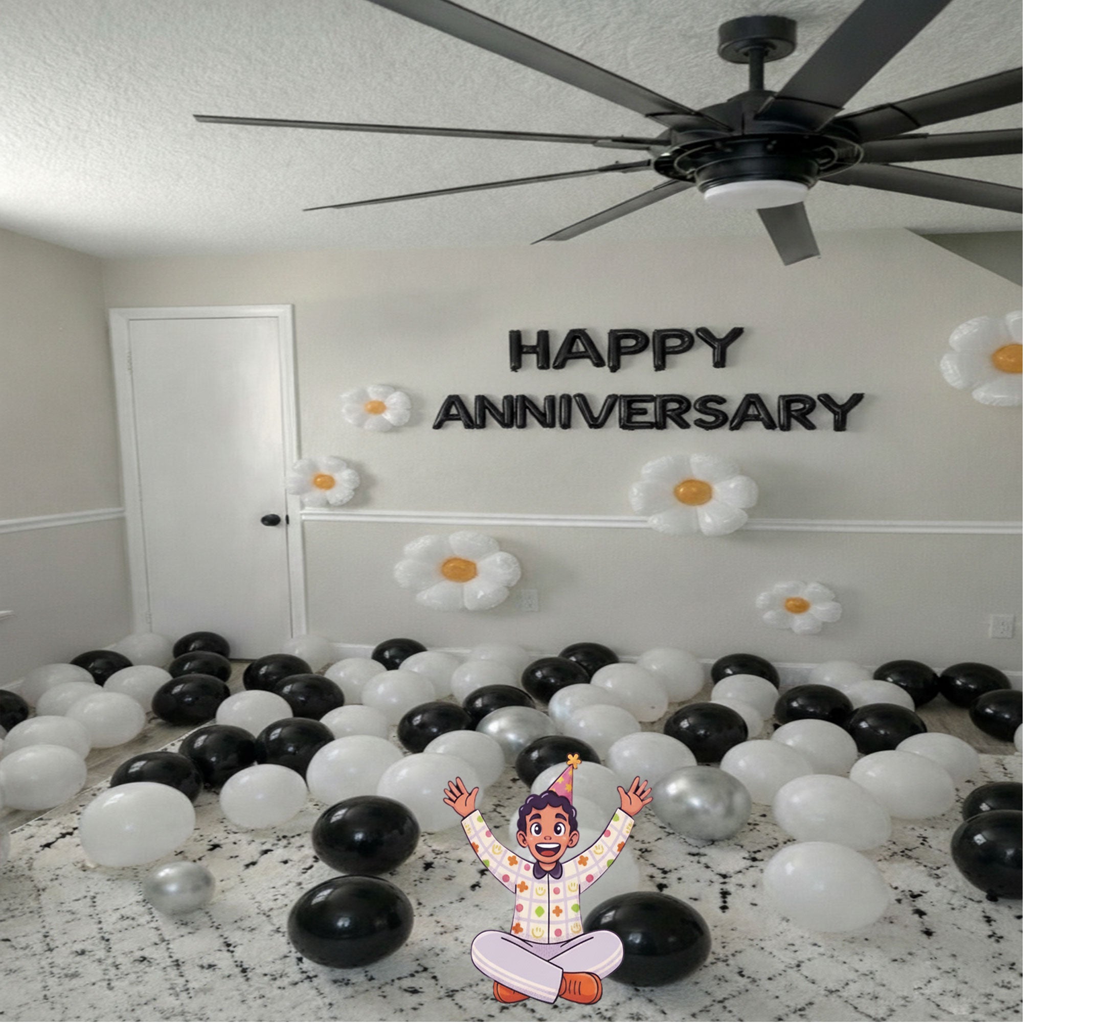 Happy Anniversary Flower Theme Wall Decoration Kit with Balloons
