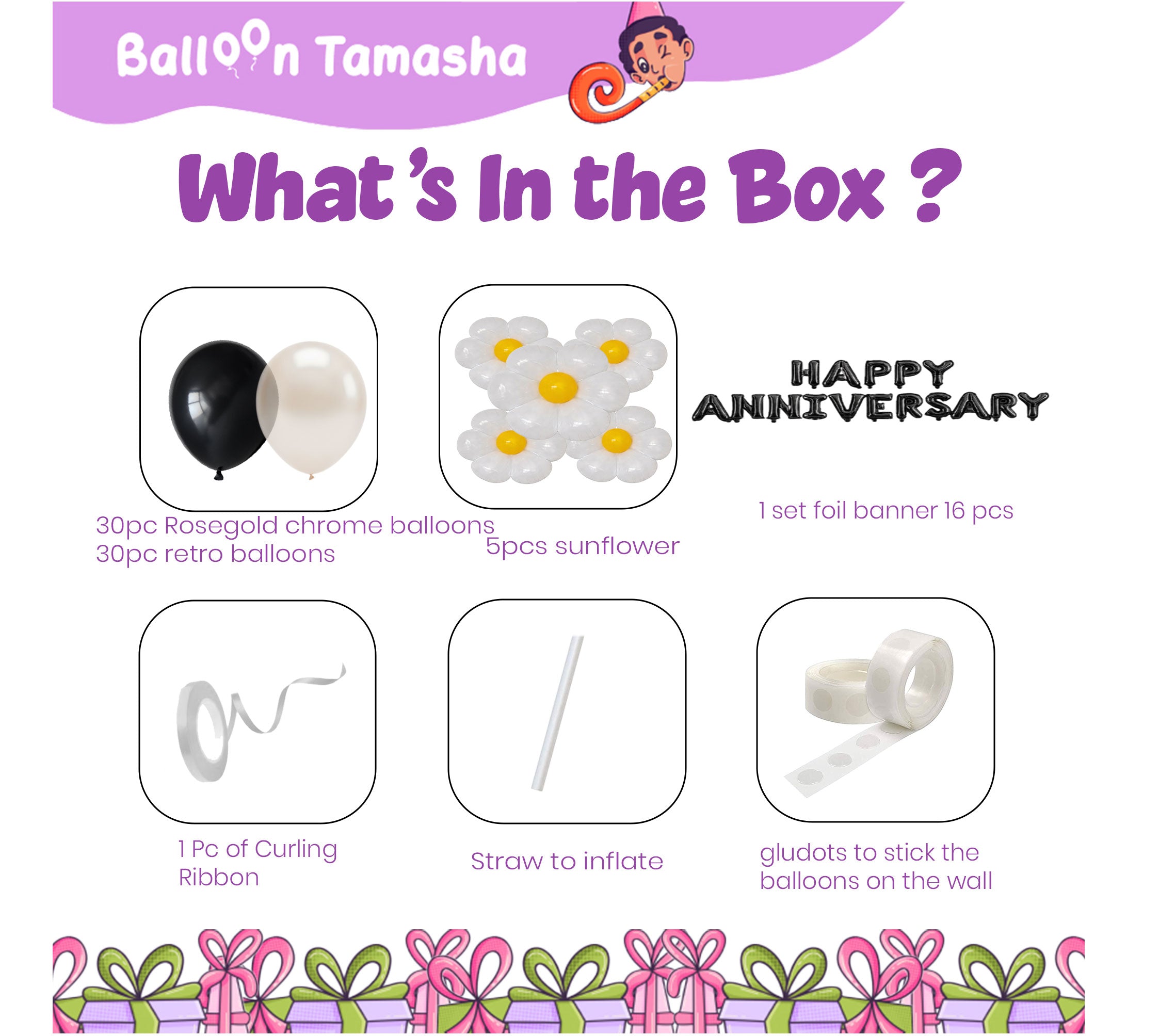 Happy Anniversary Flower Theme Wall Decoration Kit with Balloons