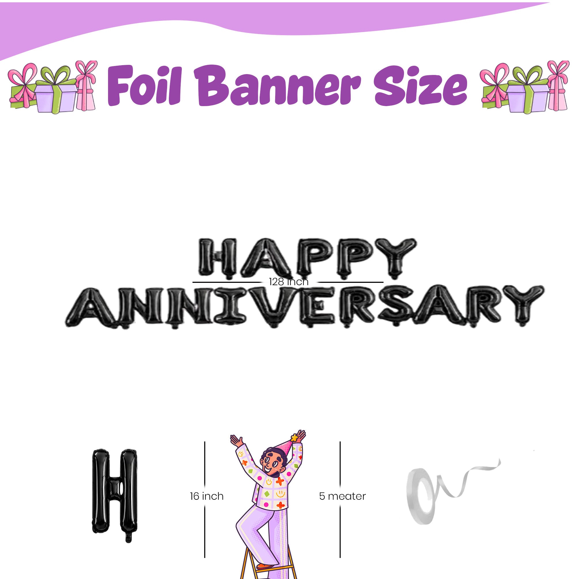 Happy Anniversary Flower Theme Wall Decoration Kit with Balloons